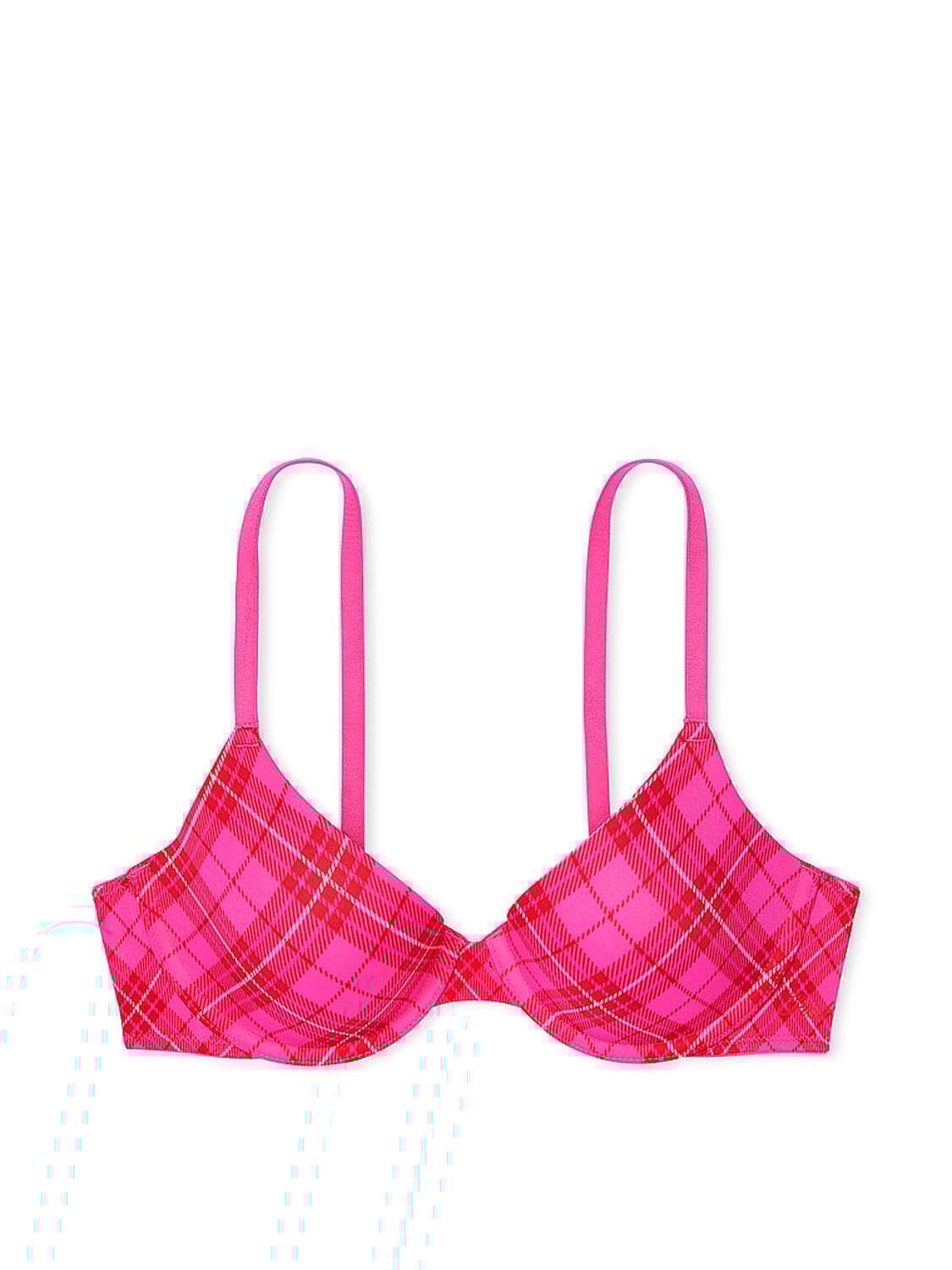vs Pink Wear Everywhere Wear Everywhere Lightly Lined Full Coverage T-Shirt Bra Pink And Red Plaid Print 1 of 3 