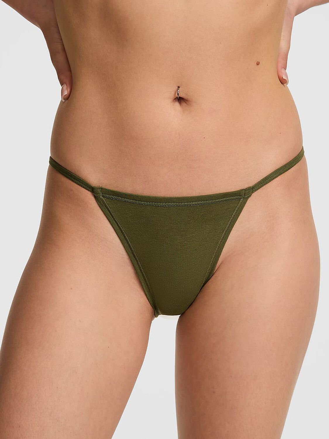 vs Pink Cotton String Bikini Panty Olive Shade 3 of 3 