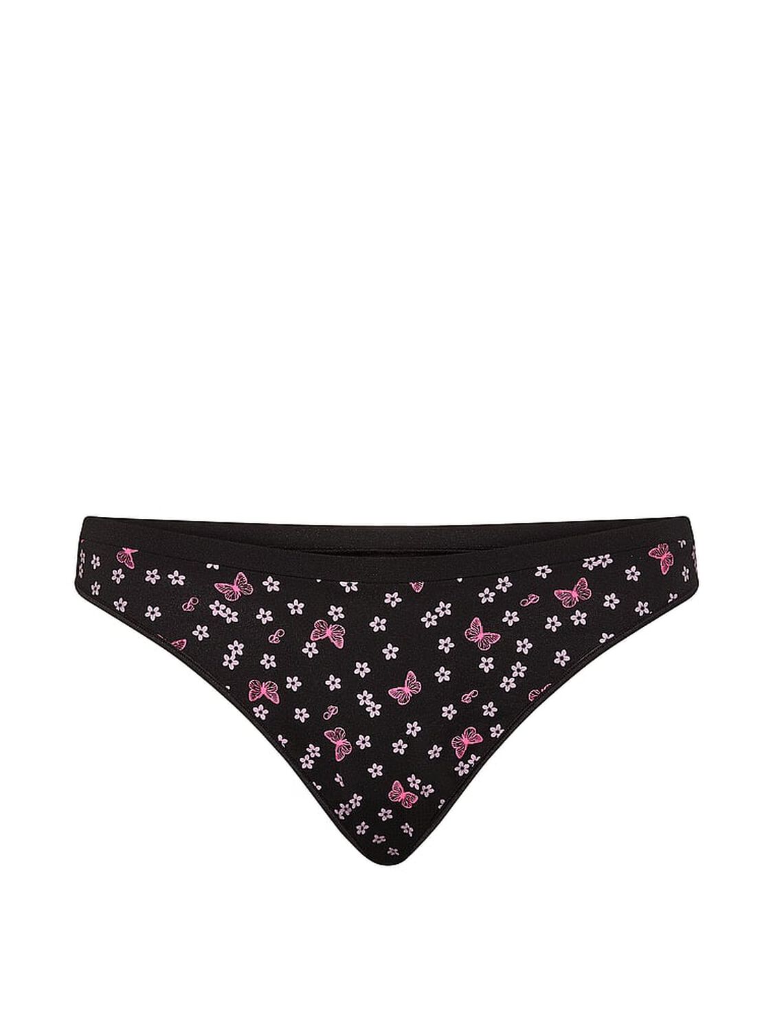 vs Pink Seamless High-Leg Thong Panty Black Butterfly Hibiscus Print 3 of 3 