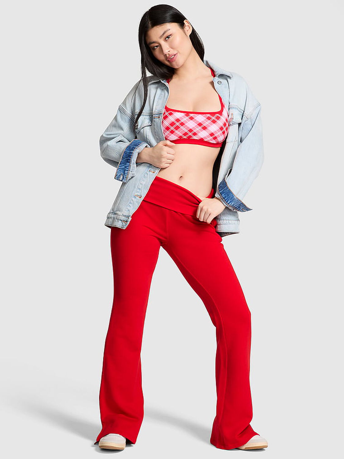 pink Pink Ivy Fleece Foldover Flare Sweatpants Bright Vermillion 1 of 3 