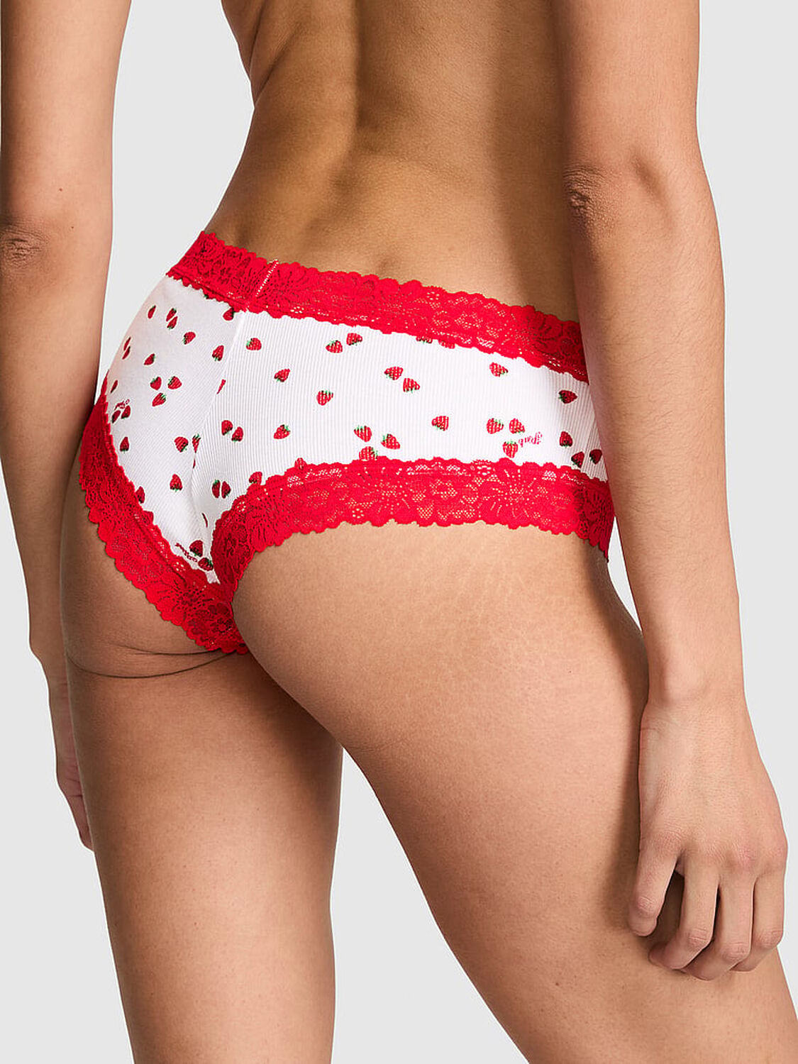 vs Pink PINK Wink&trade; Lace-Trim Cheeky Panty White Strawberry Print 2 of 3 