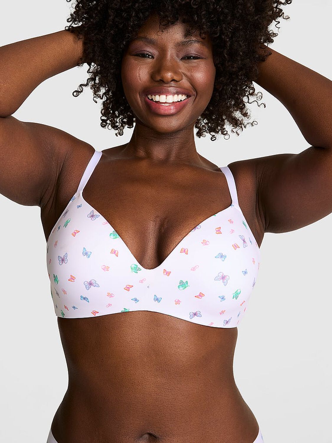 vs Pink Wear Everywhere Wear Everywhere Push-Up Wireless Bra White Butterfly Print 1 of 3 