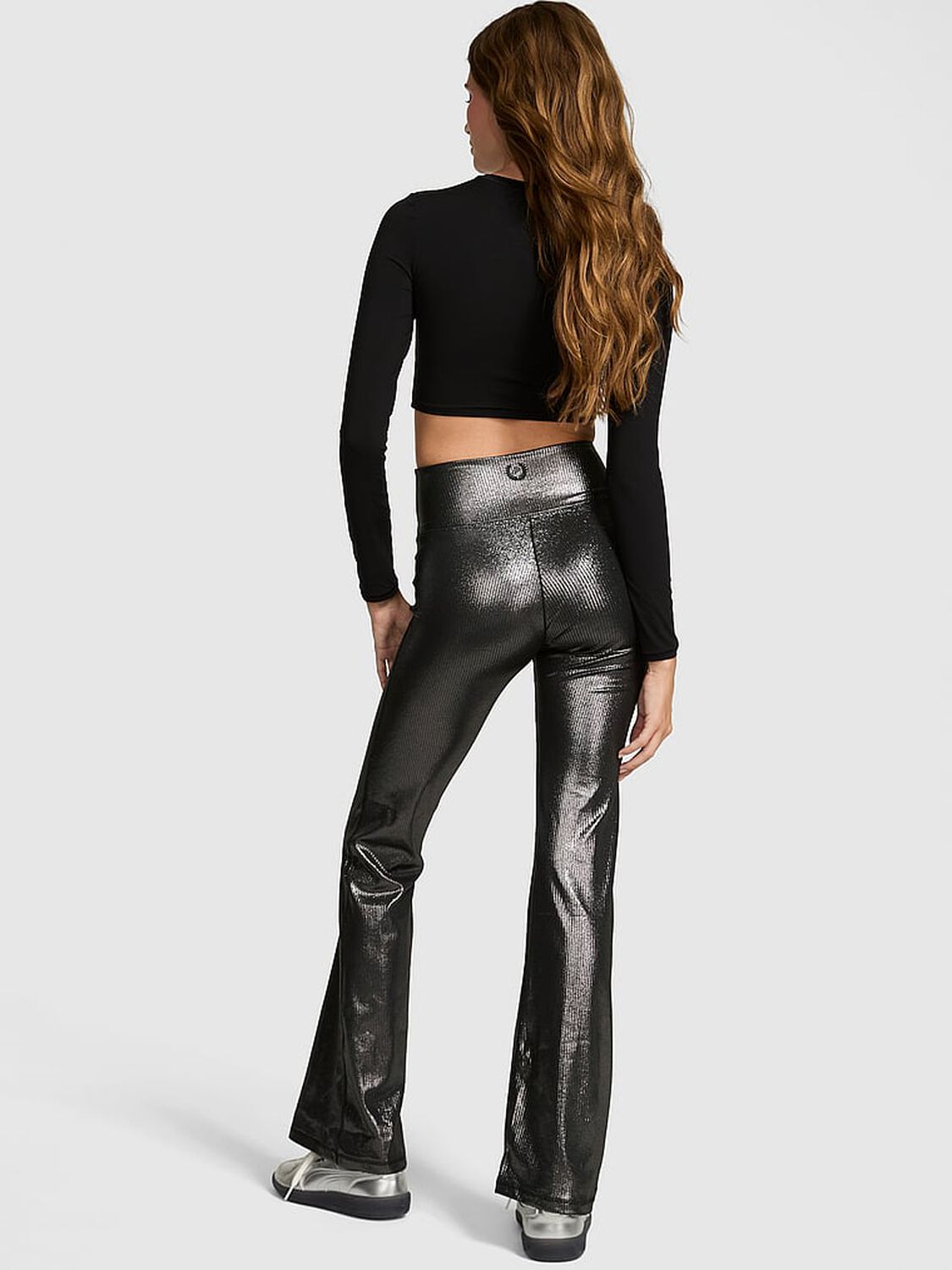 vs Pink Relay Flare Leggings Pure Black Foil Rib 2 of 2 