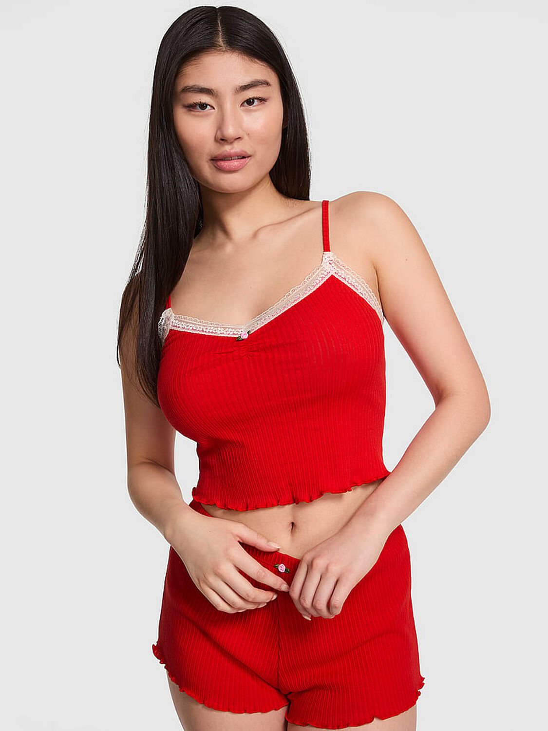 vs Pink Drop Needle Pointelle Tank Top Bright Vermillion Side Tie 1 of 3 