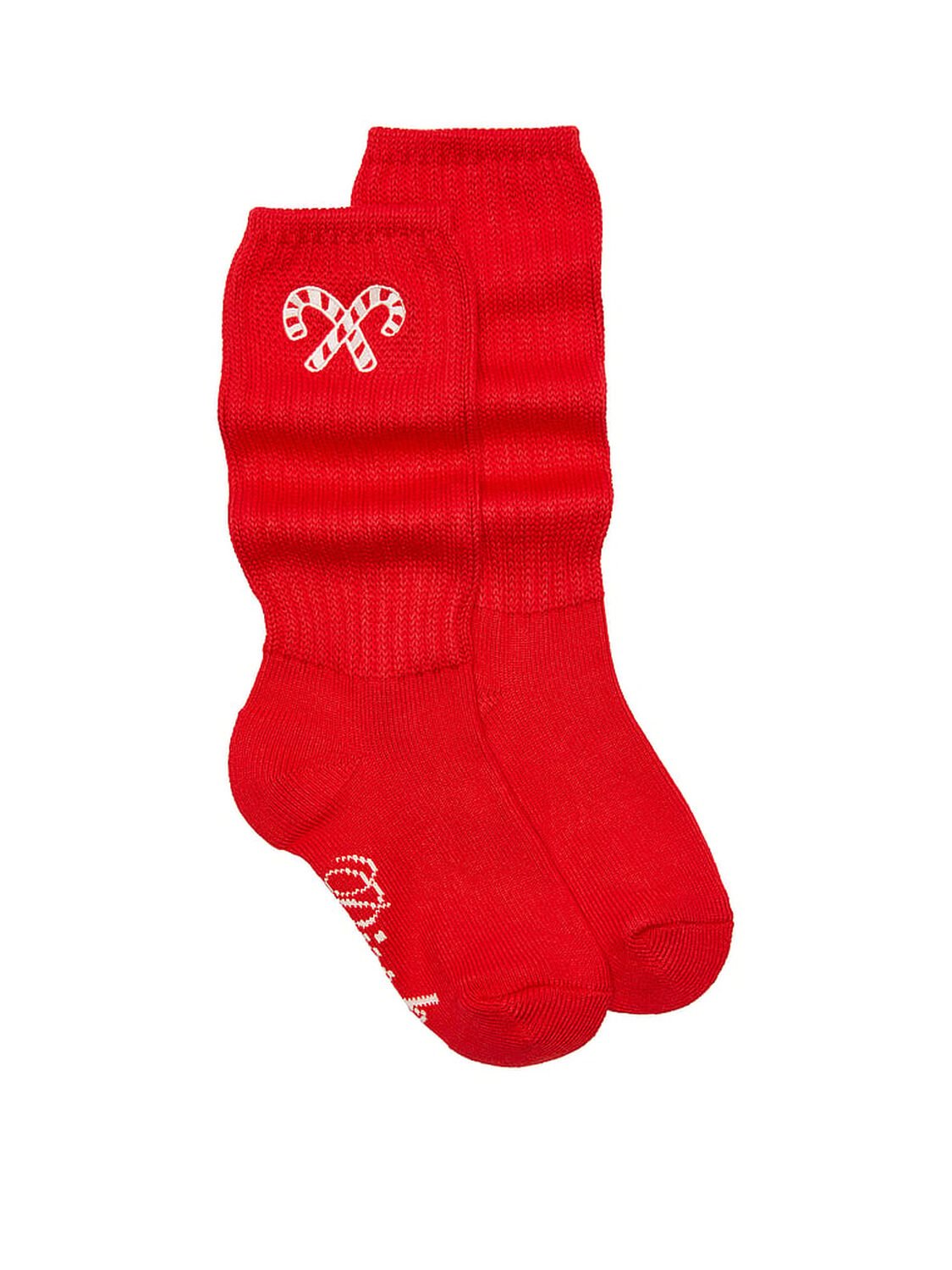 vs Pink Ribbed Slouch Socks Bright Vermillion With Candy Canes 1 of 2 