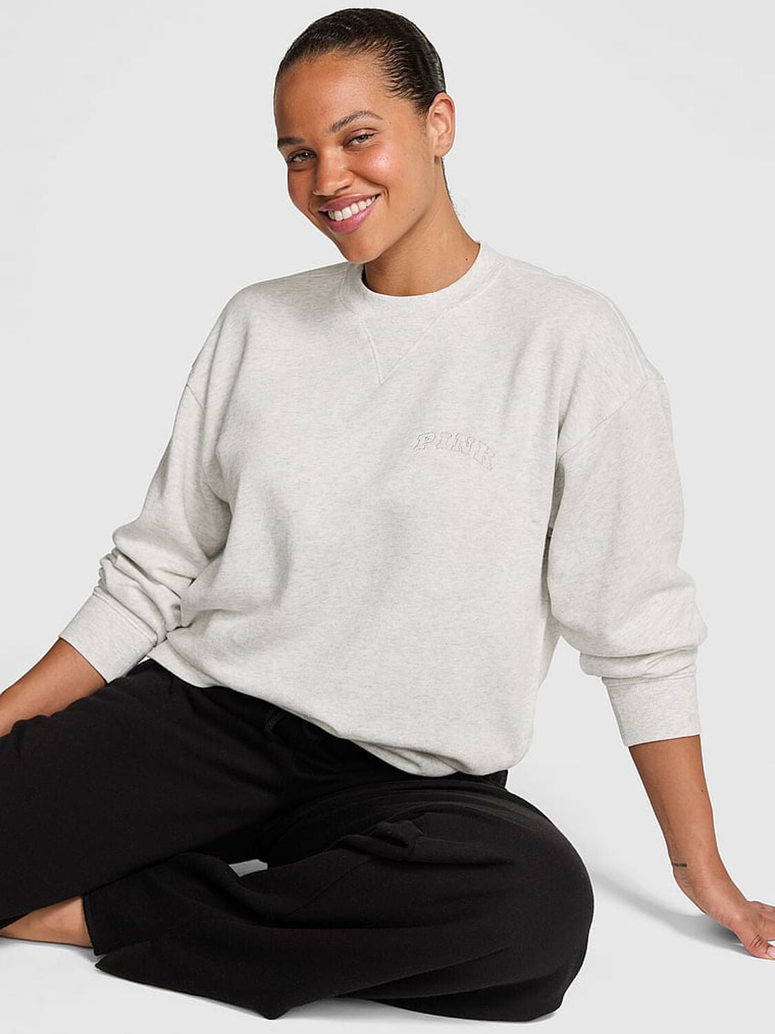 pink Pink Ivy Fleece Oversized Crew Sweatshirt Vs Snow Heather Angelina 1 of 2 
