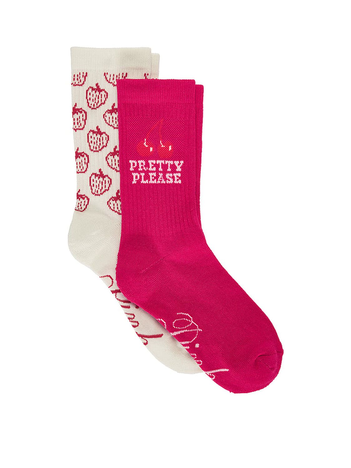 vs Pink 2-Pack Crew Socks Pink Twirl Strawberry 1 of 2 