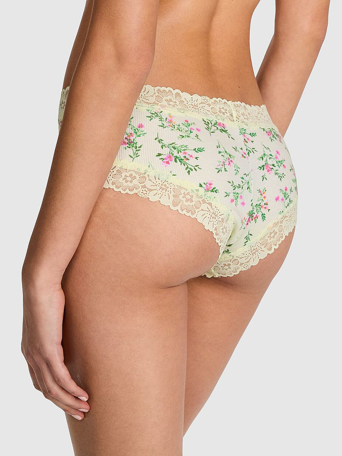 vs Pink Wink Lace-Trim Cheeky Panty Fresh Mint Floral Print 1 of 3 