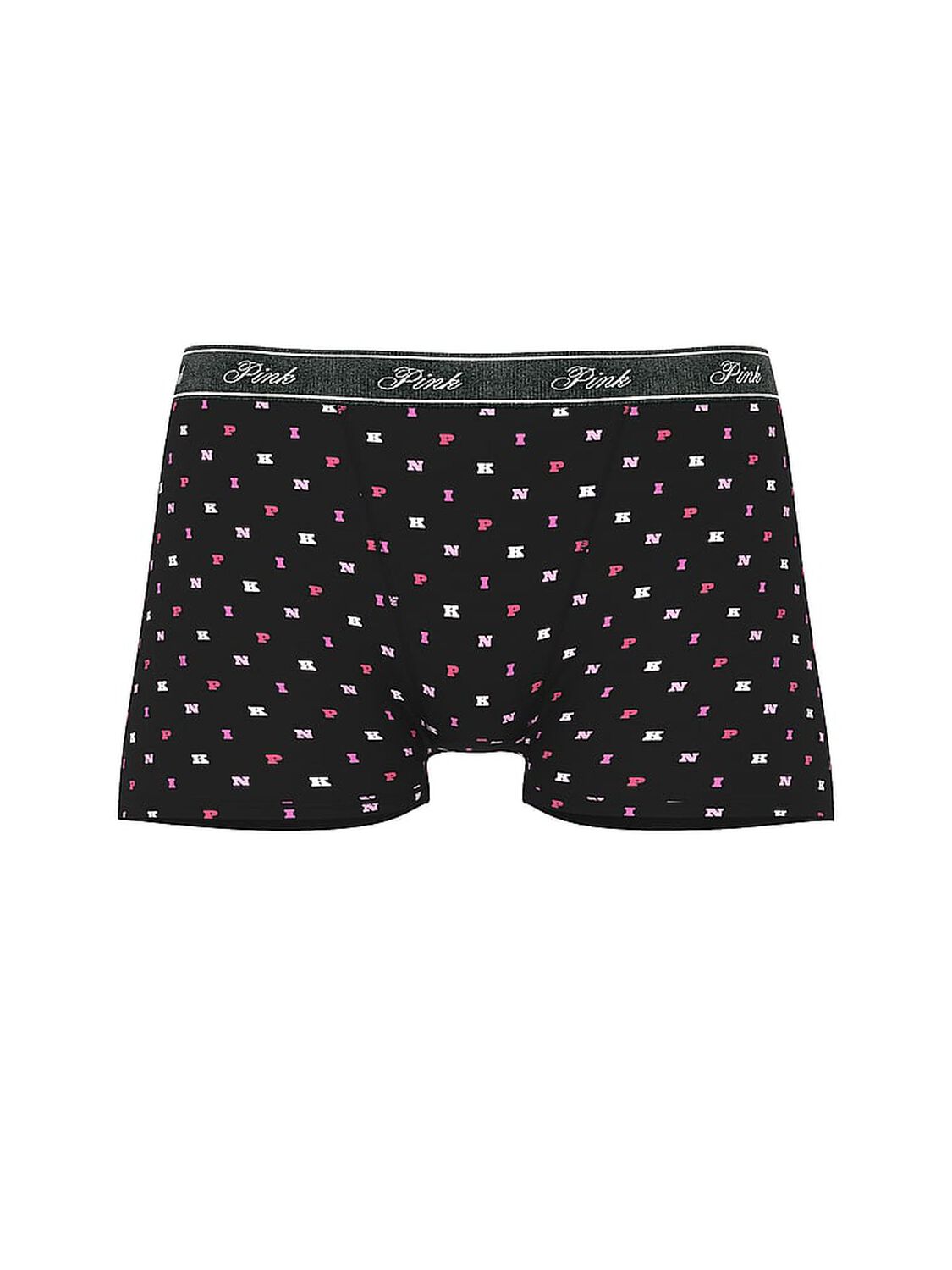vs Pink Logo Cotton High-Waist Boyshort Panty Black Block P I N K Print 3 of 3 