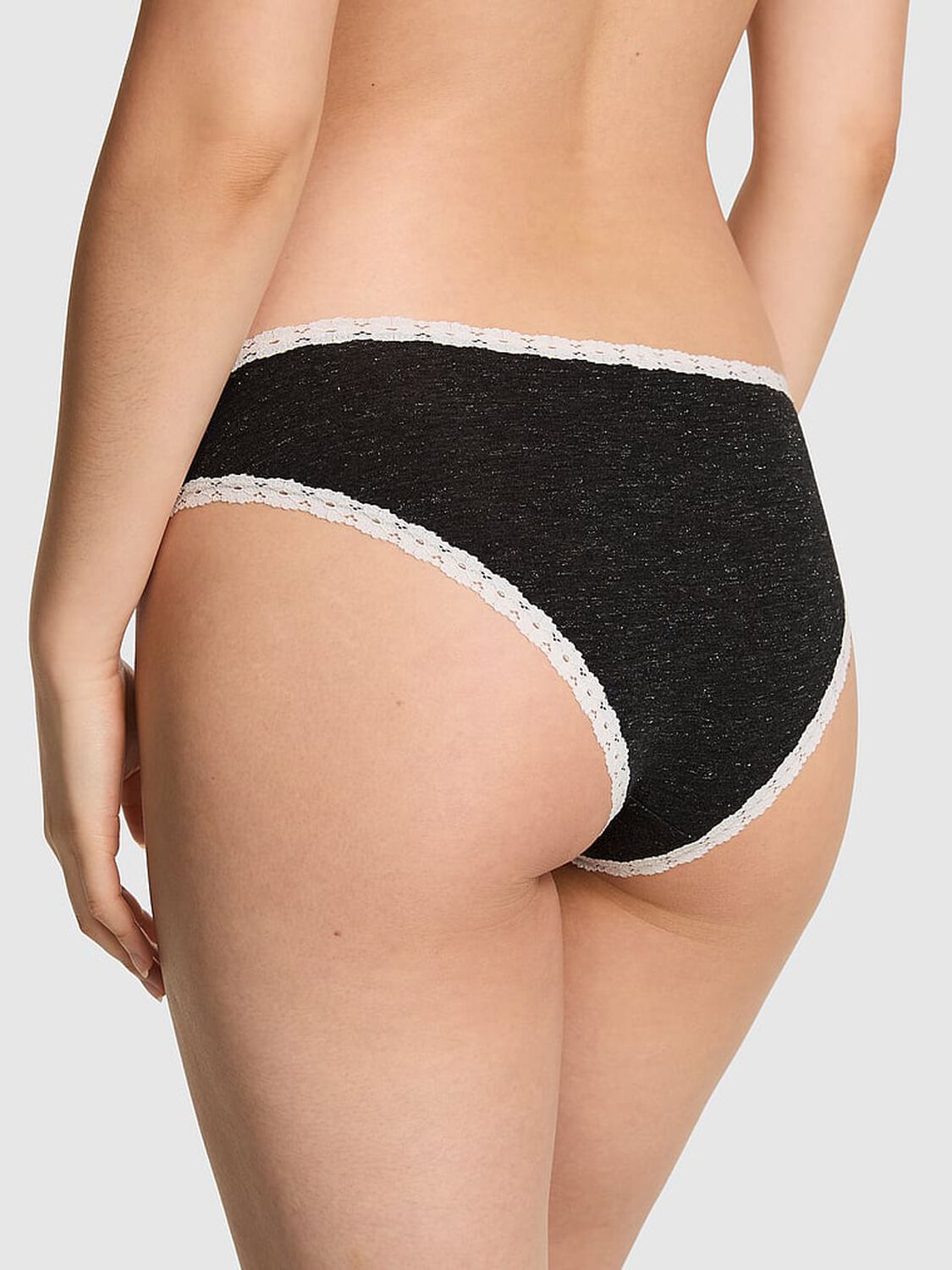 vs Pink Cotton Lace-Trim Low-Rise Cheeky Panty Charcoal Heather Grey 2 of 2 