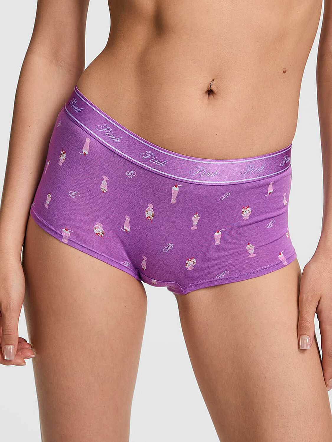 vs Pink Logo Cotton Shine Boyshort Panty Grape Taffy Ice Cream Print 1 of 3 