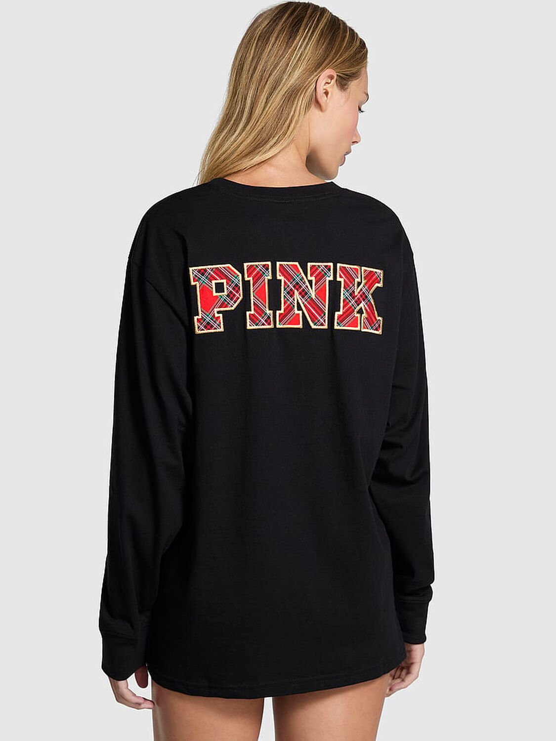 vs Pink Campus Cotton Long-Sleeve Tee Pure Black Santas Fav 2 of 2 