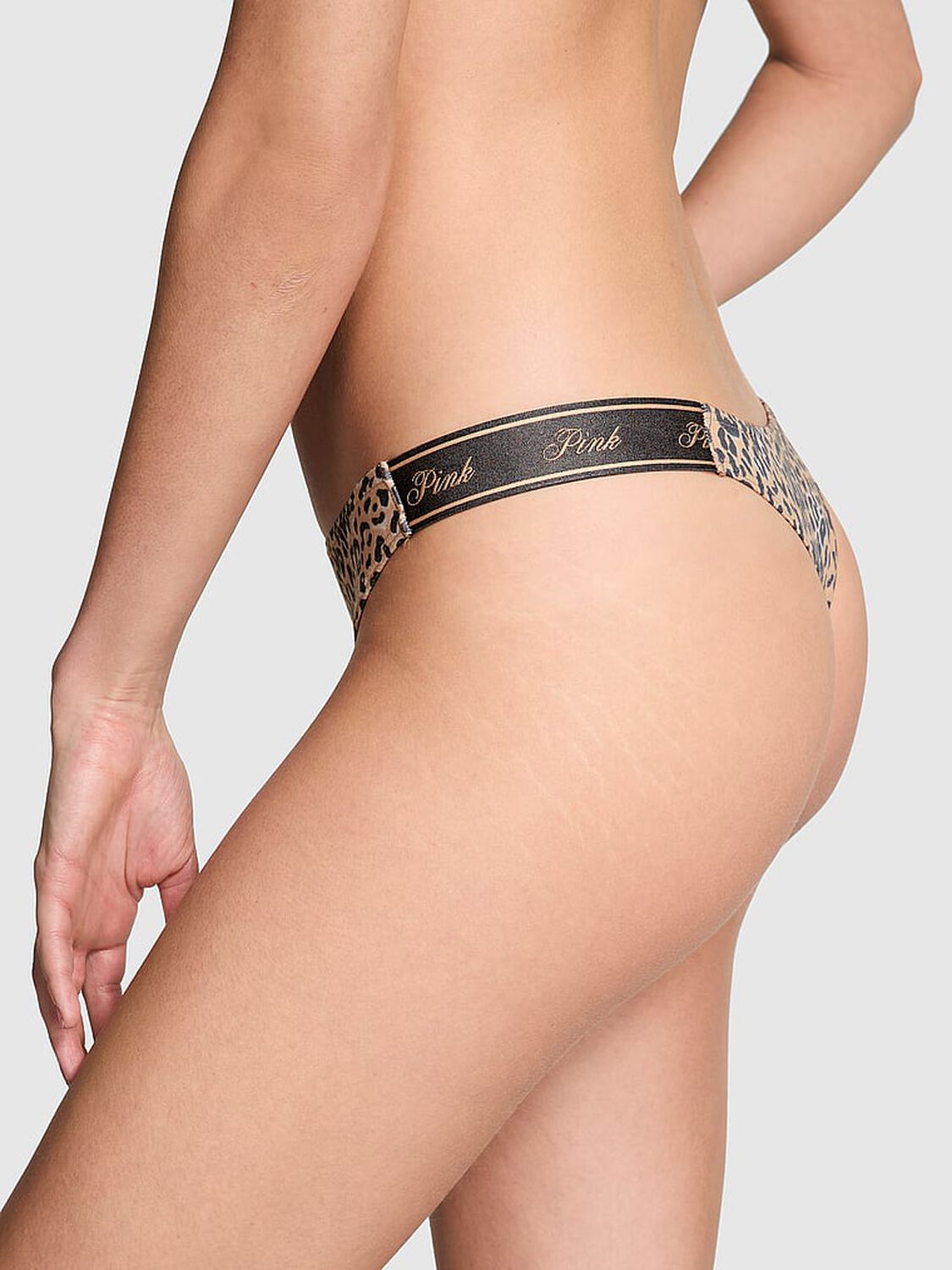 vs Pink Logo Cotton High-Leg Thong Panty Praline Leopard Print 2 of 3 