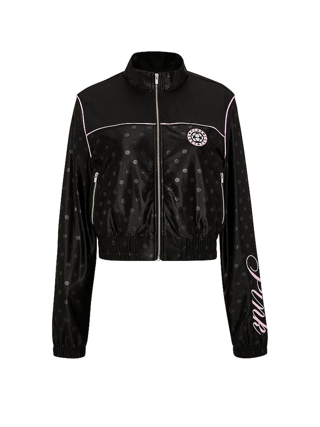 vs Pink Satin Mock-Neck Full-Zip Jacket Pure Black & Pink Lollipop 3 of 4 