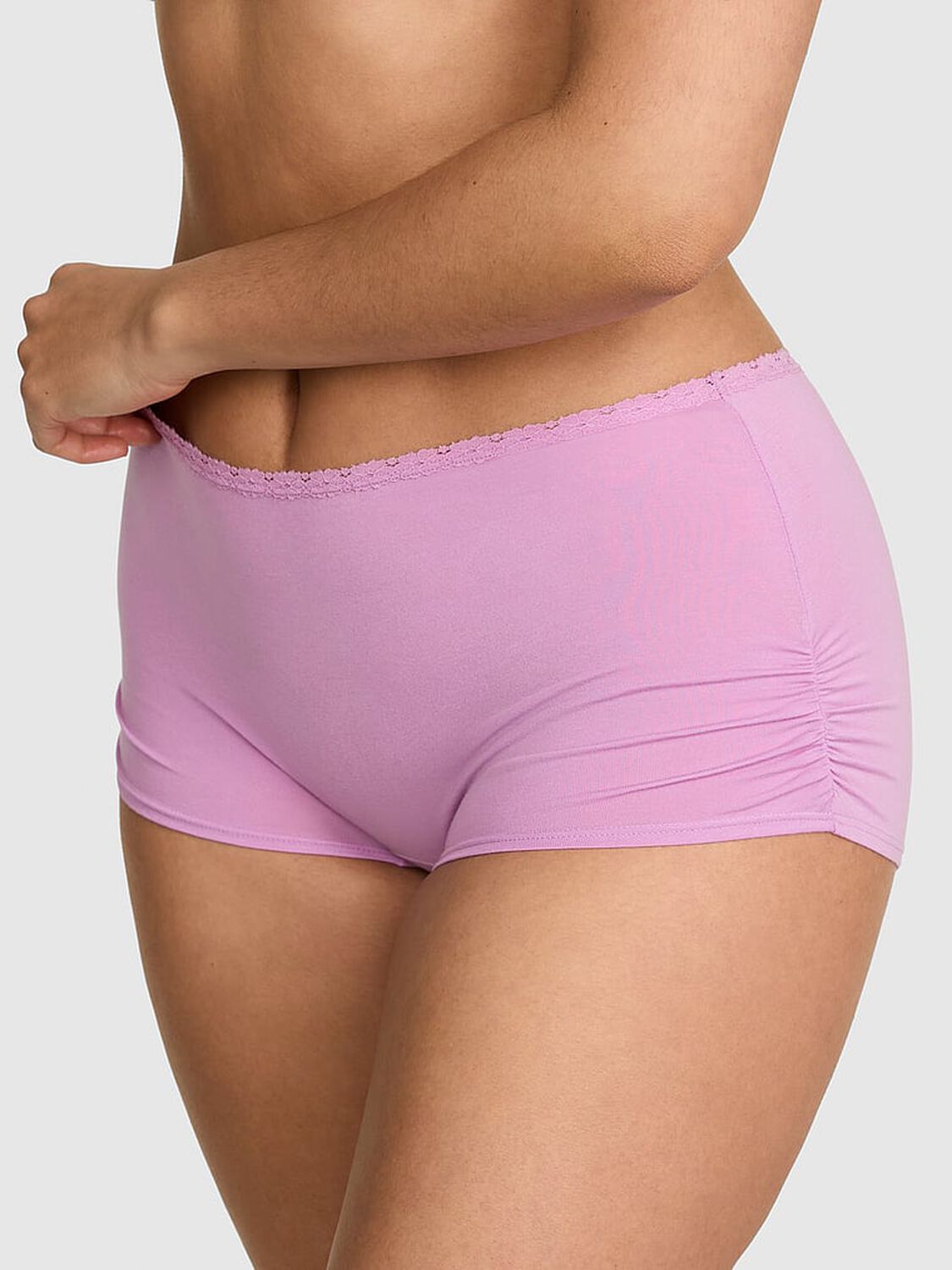 vs Pink Cotton Dorm Boyshort Panty Light Lilac "Woke Up Hot Again" 1 of 3 