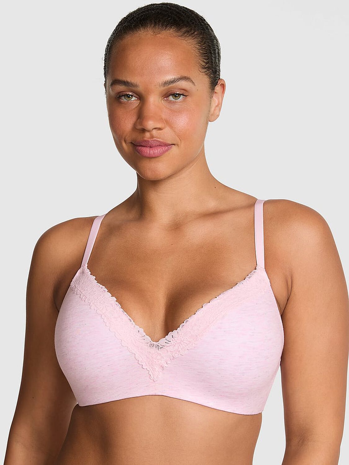 vs Pink Wear Everywhere Wear Everywhere Push-Up Wireless Bra Heather Pink Petal Silver 1 of 2 