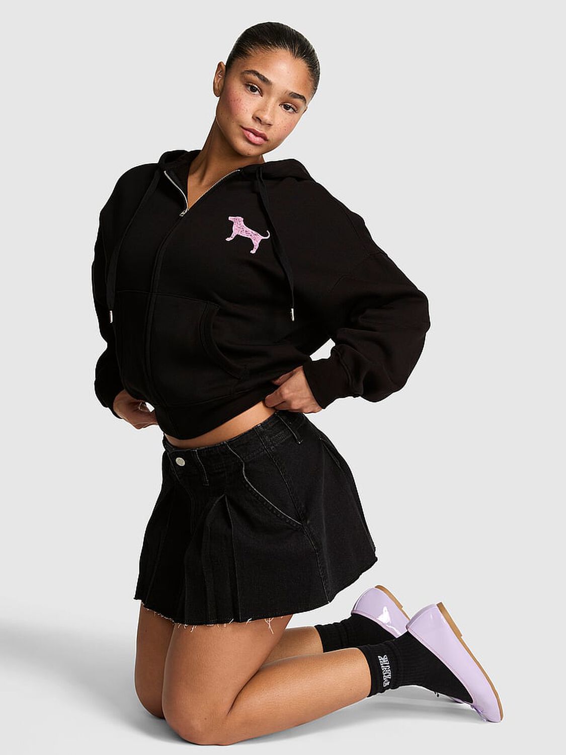 vs Pink Campus Fleece&trade; Full-Zip Hoodie Pure Black 1 of 3 