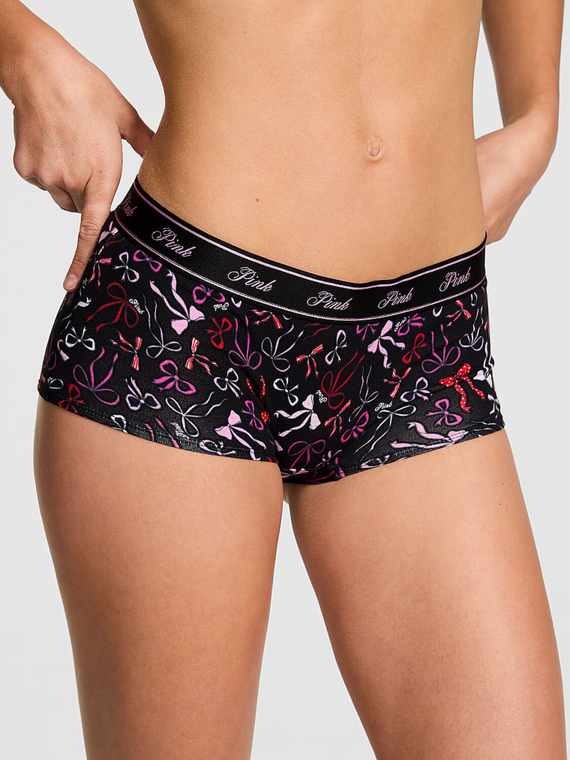 vs Pink Logo Cotton Boyshort Panty Black Bow Print 1 of 3 