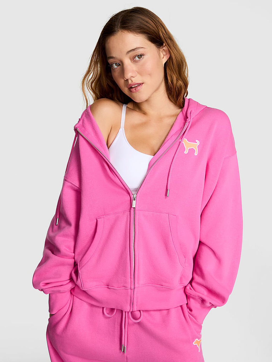 vs Pink Ivy Fleece Campus Full-Zip Hoodie Limited Edition Pink Gossip 1 of 3 