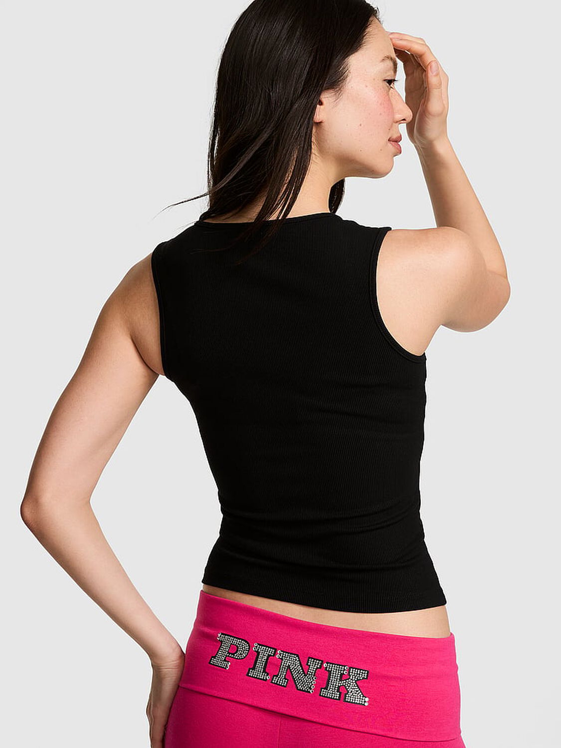 vs Pink All-Day Soft Rib Square-Neck Tank Top Pure Black 2 of 3 