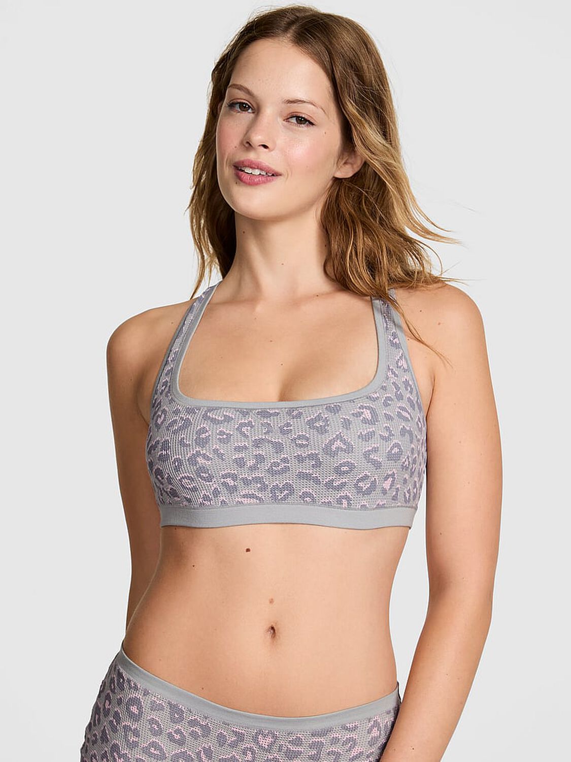 vs Pink Cotton Dorm Unlined Racerback Bralette Silver Leo 1 of 2 