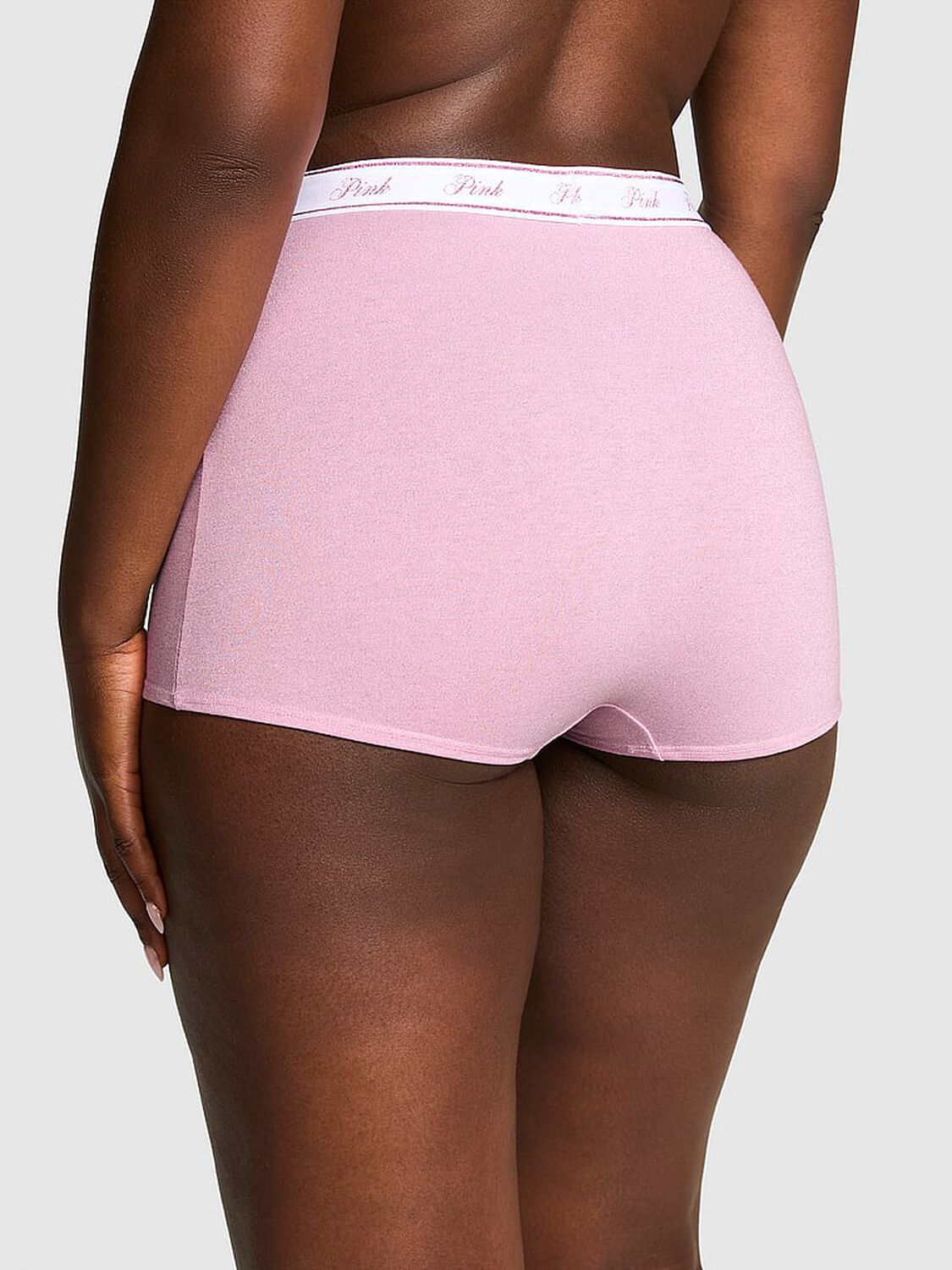 vs Pink Logo Cotton Shimmer High-Waist Boyshort Panty Petal Pink 2 of 4 
