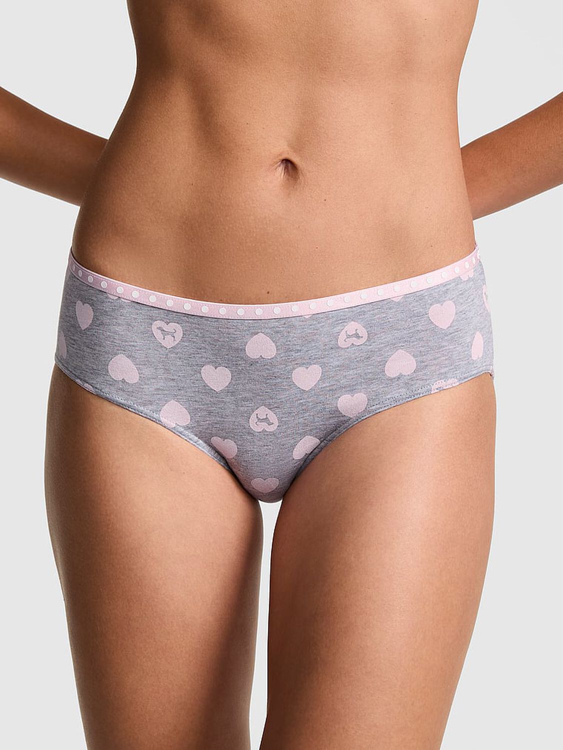 vs Pink Logo Hiphugger Panty Medium Heather Grey Heart Dog Print 1 of 3 
