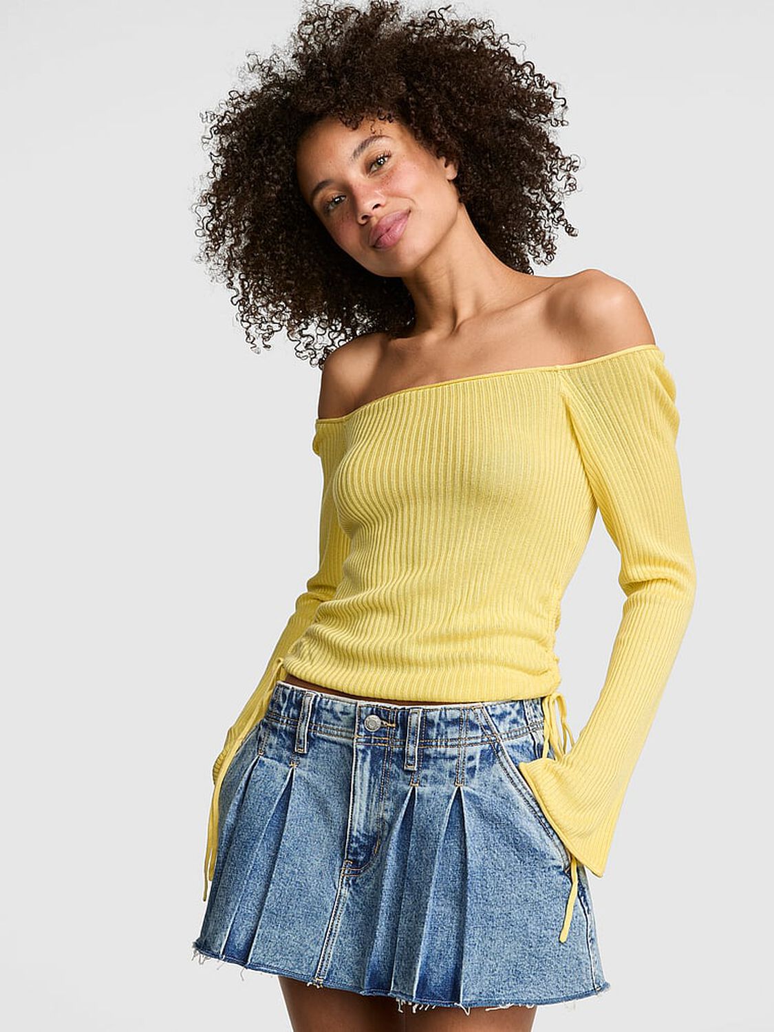 vs Pink Side-Ruched Oﬀ-The-Shoulder Sweater Lemon Tree 1 of 3 