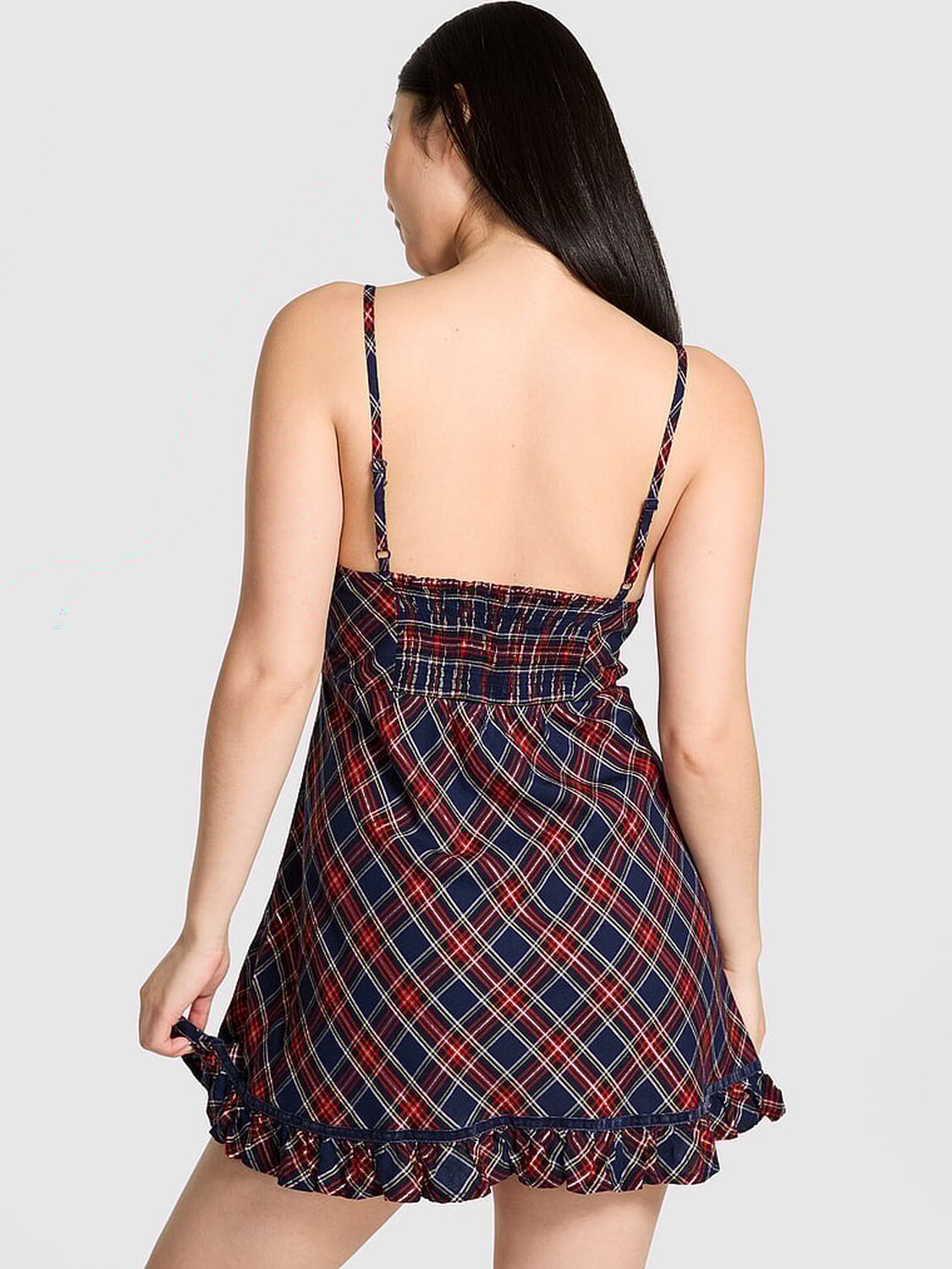 vs Pink Flannel Sleep Dress Noir Navy/ Bright Vermillion Plaid 2 of 3 