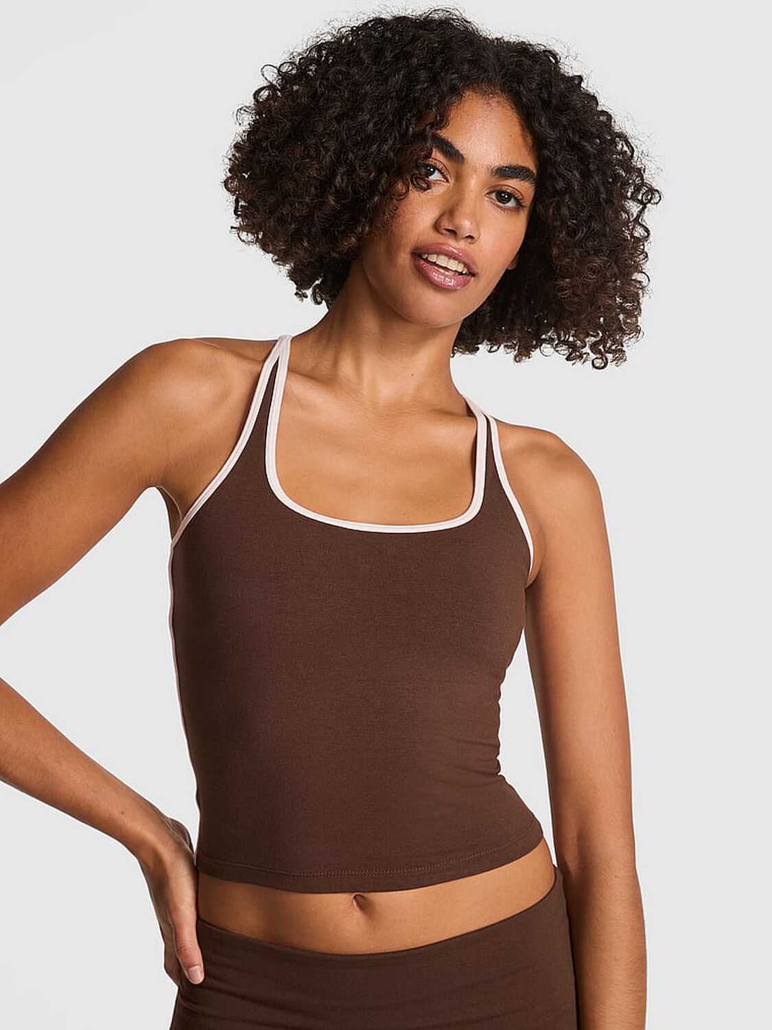 vs Pink All-Day Cotton Square-Neck Tank Top Ganache 1 of 3 