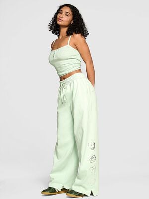 Ivy Fleece Wide-Leg Split-Hem Sweatpants