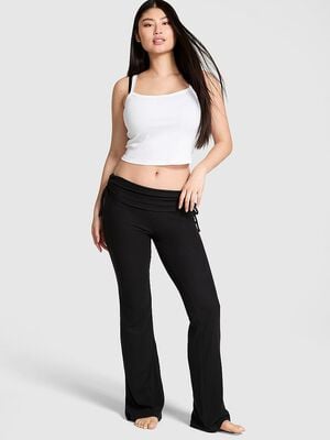 Waffle Knit Foldover Flare Pants