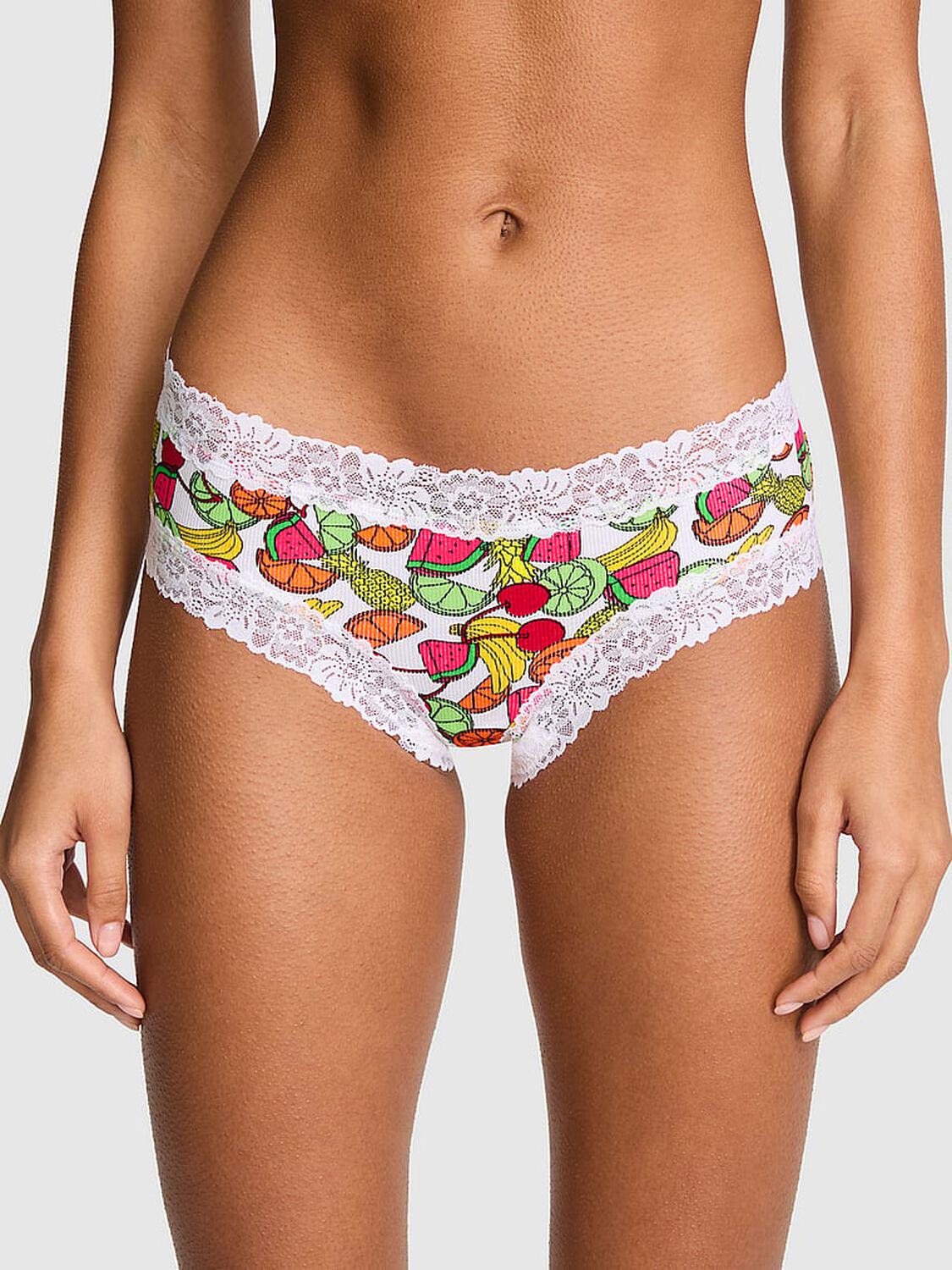 vs Pink PINK Wink&trade; Lace-Trim Cheeky Panty White Fruit Print 1 of 2 