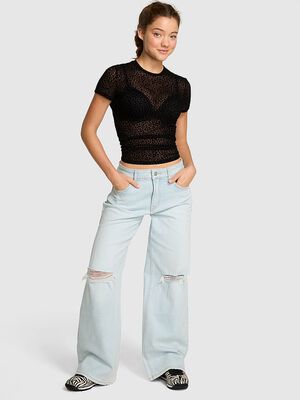 Denim by PINK Mid-Rise Baggy Wide-Leg Jeans