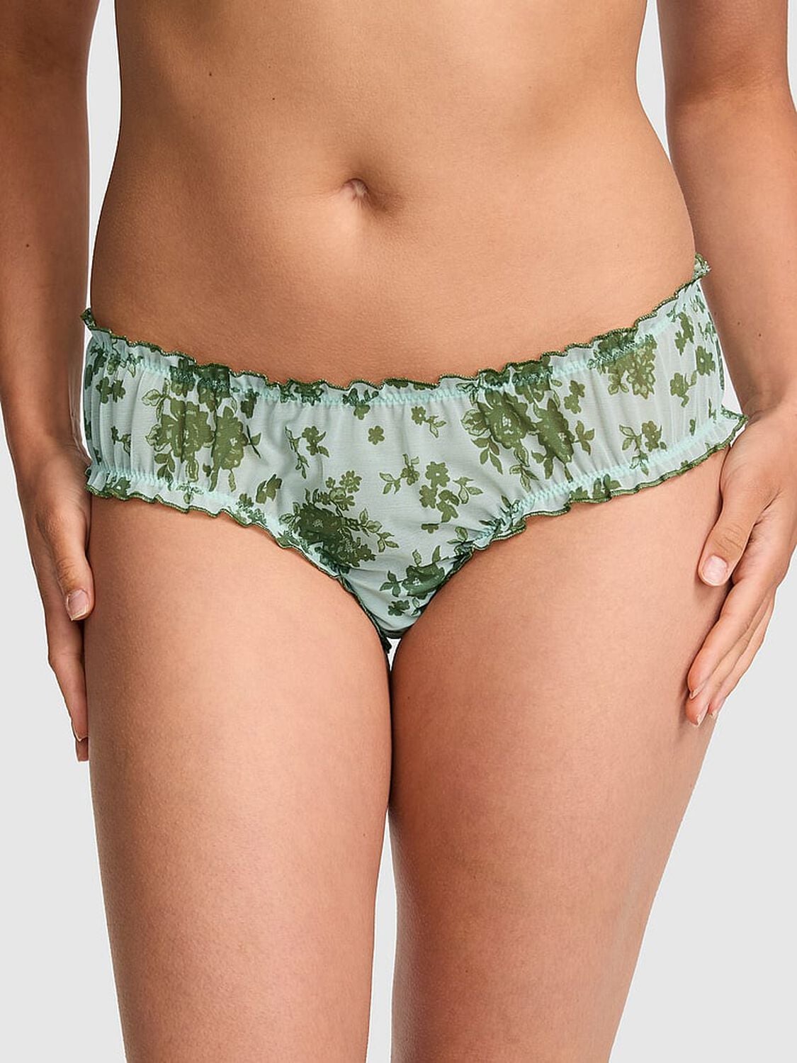 vs Pink PINK Wink&trade; Ruﬄe Cheeky Panty Harbor Gray Floral 1 of 3 