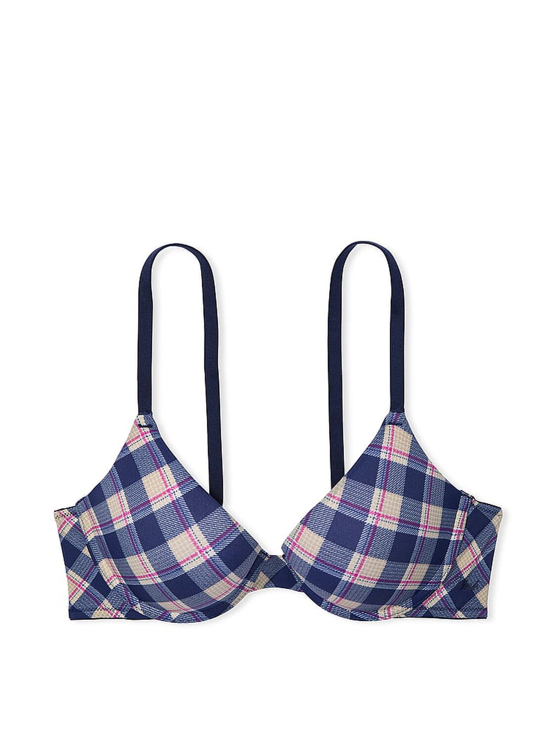 vs Pink Wear Everywhere Wear Everywhere Push-Up Bra Navy Plaid Print 1 of 2 
