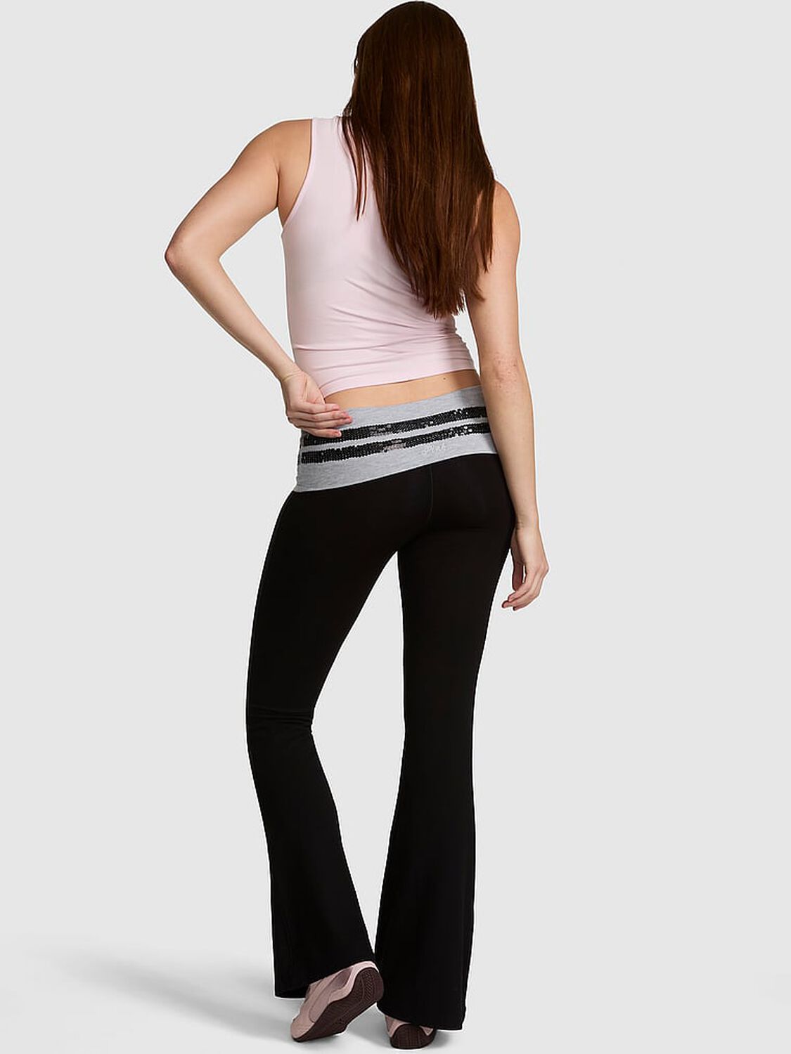 vs Pink All-Day Cotton&trade; Foldover Flare Leggings Pure Black 2 of 2 