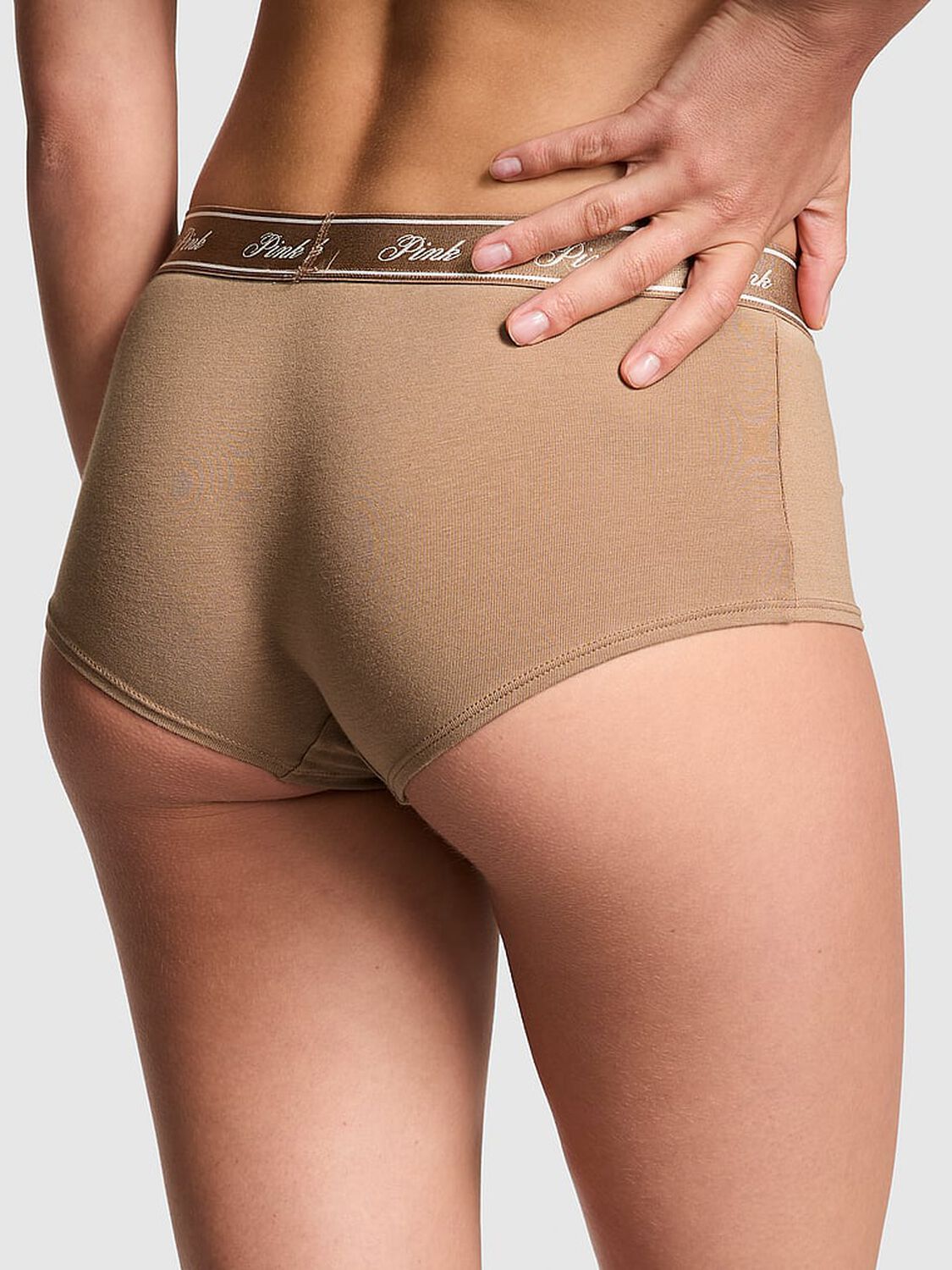vs Pink Logo Cotton Boyshort Panty Cocoa Latte 2 of 3 
