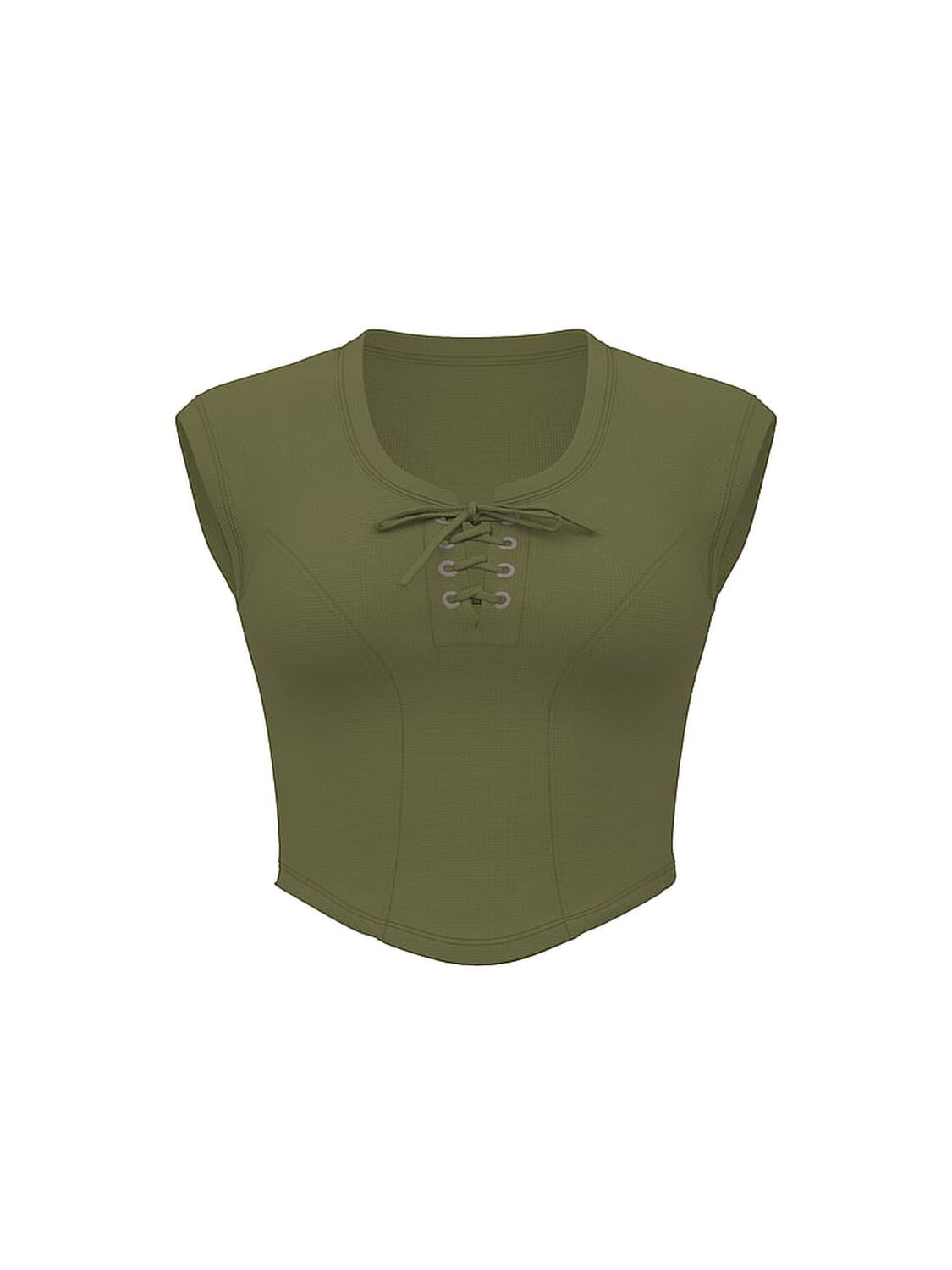 vs Pink All-Day Soft Ribbed Lace-Up Top Olive Shade 3 of 3 