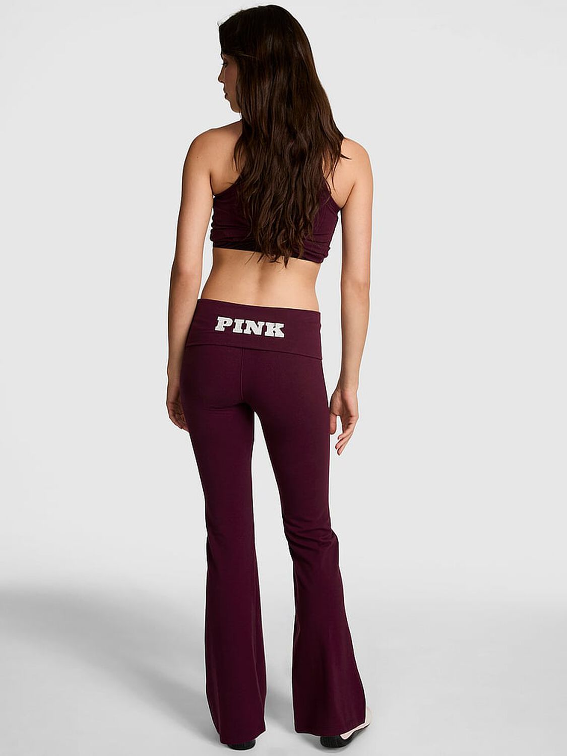 vs Pink All-Day Cotton Foldover Flare Leggings Wild Rose Glitter Bling 2 of 3 