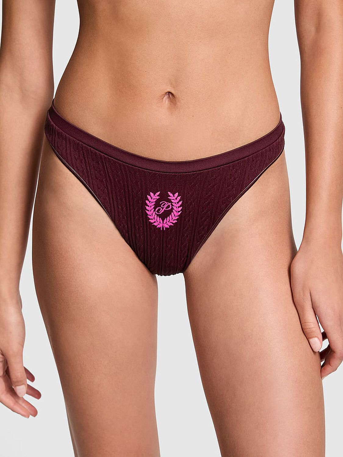 vs Pink Seamless High-Leg Thong Panty Wild Rose W/ Laurel P Graphic 1 of 3 