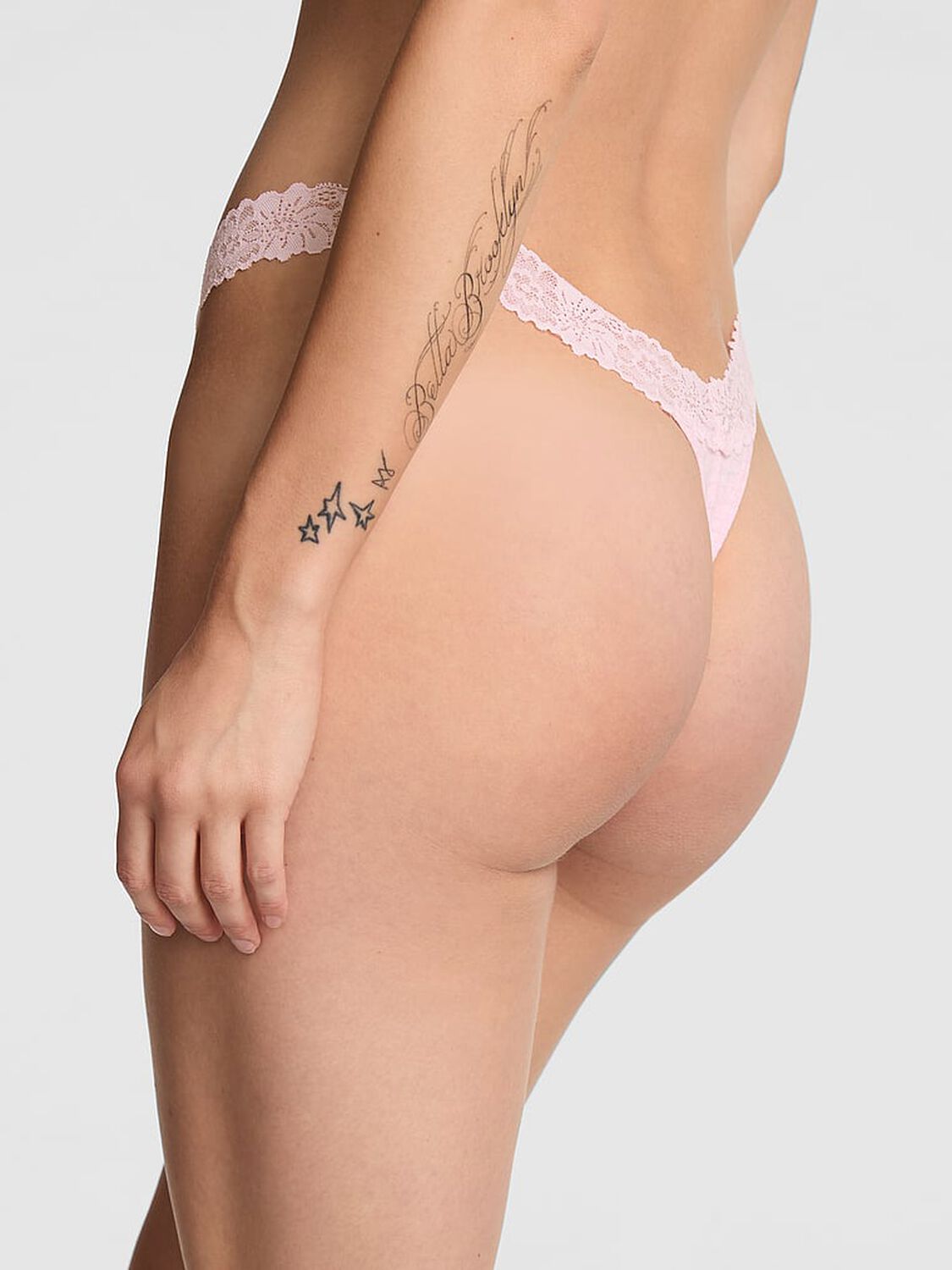 pink Pink Cotton Lace-Trim Thong Panty Heather Pink Petal Silver 2 of 2 