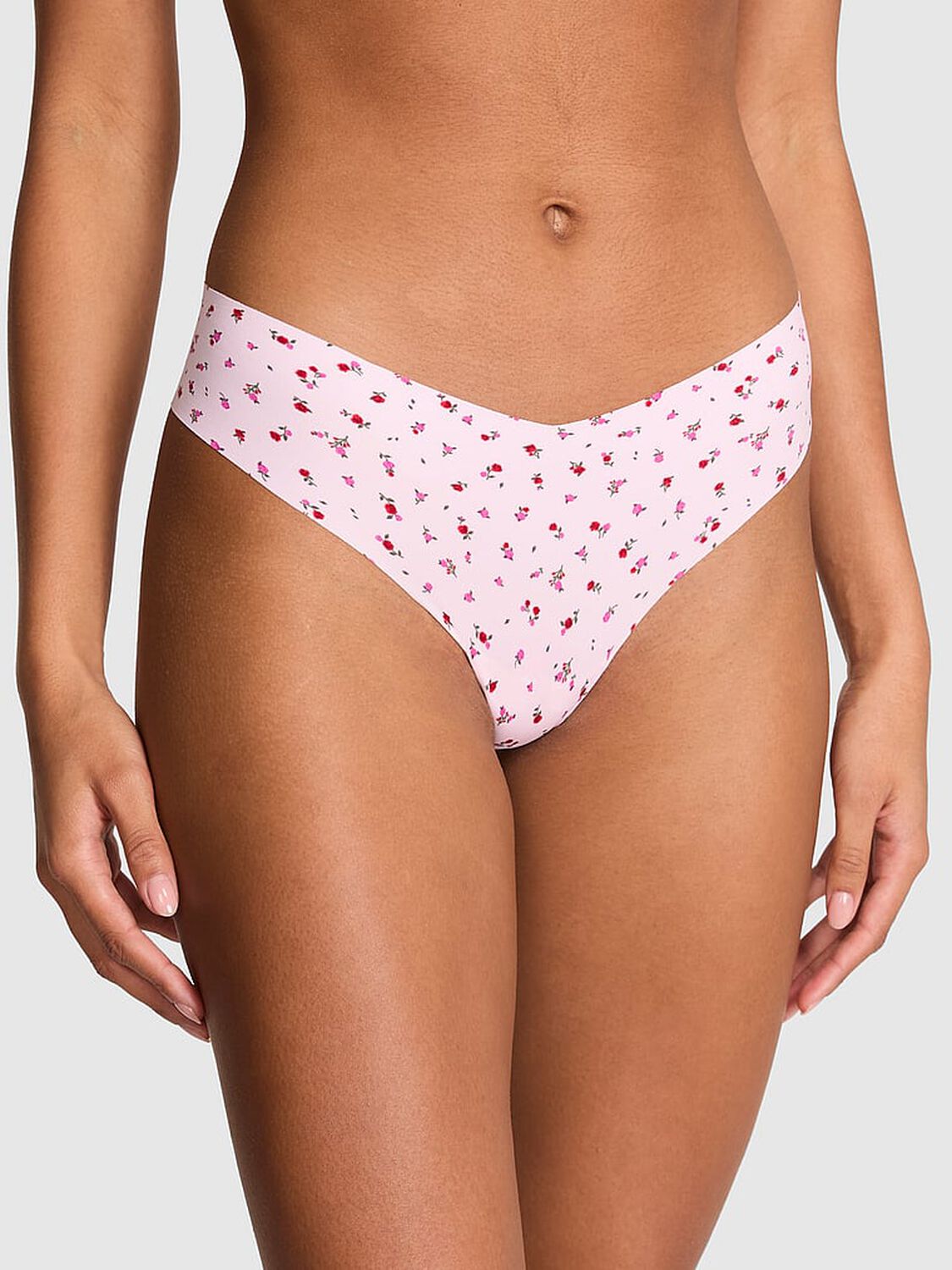 vs Pink No-Show Thong Panty Pink Tulip Ditsy Floral 1 of 3 