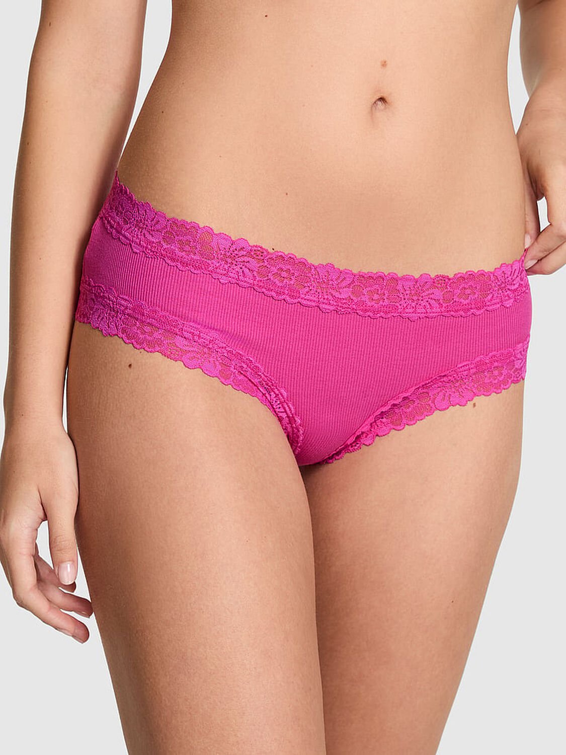 vs Pink Wink Lace-Trim Cheeky Panty Pink Fire 1 of 3 