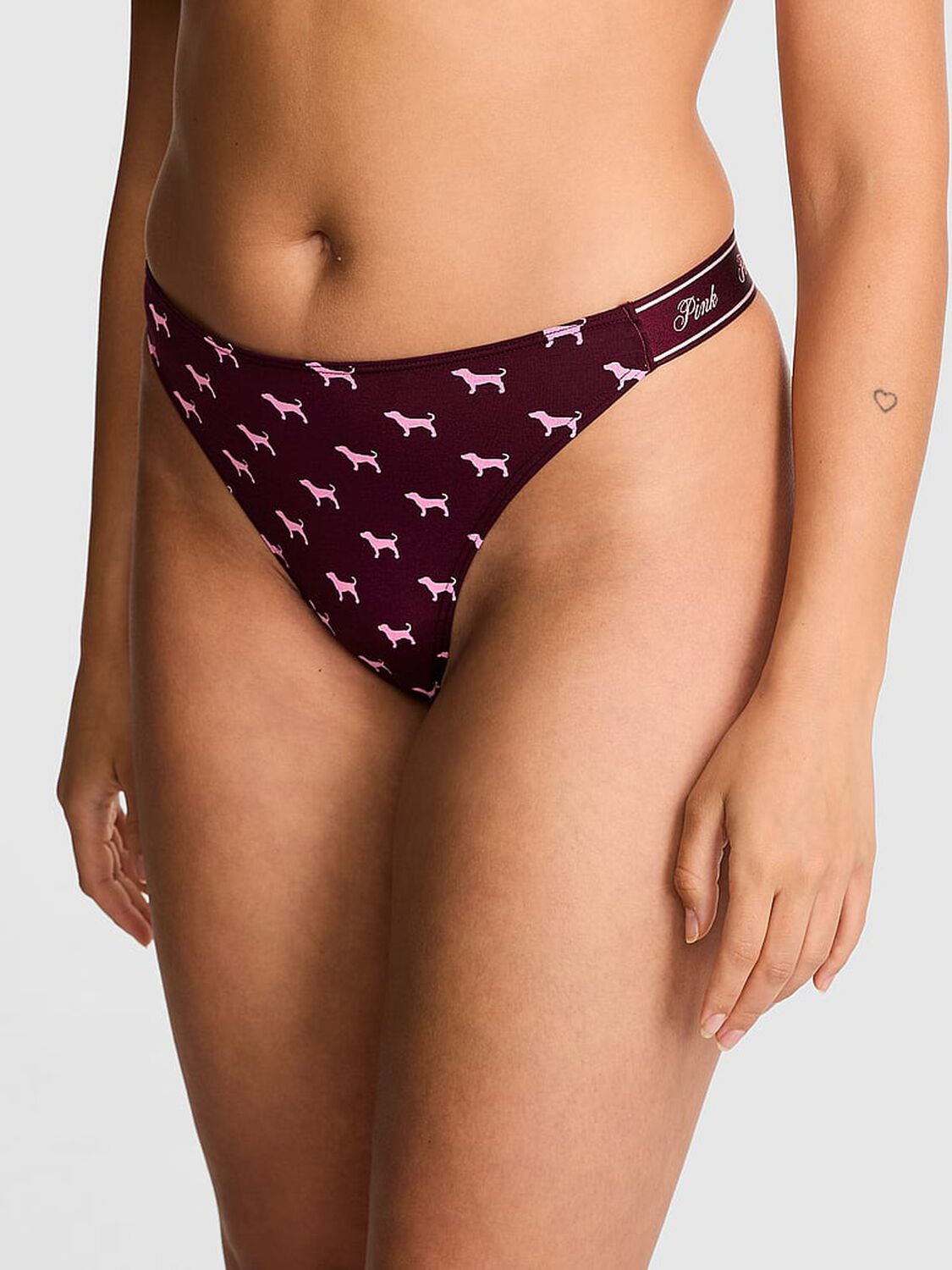 vs Pink Logo Cotton Shine High-Leg Thong Panty Wild Rose Dog Print 1 of 3 