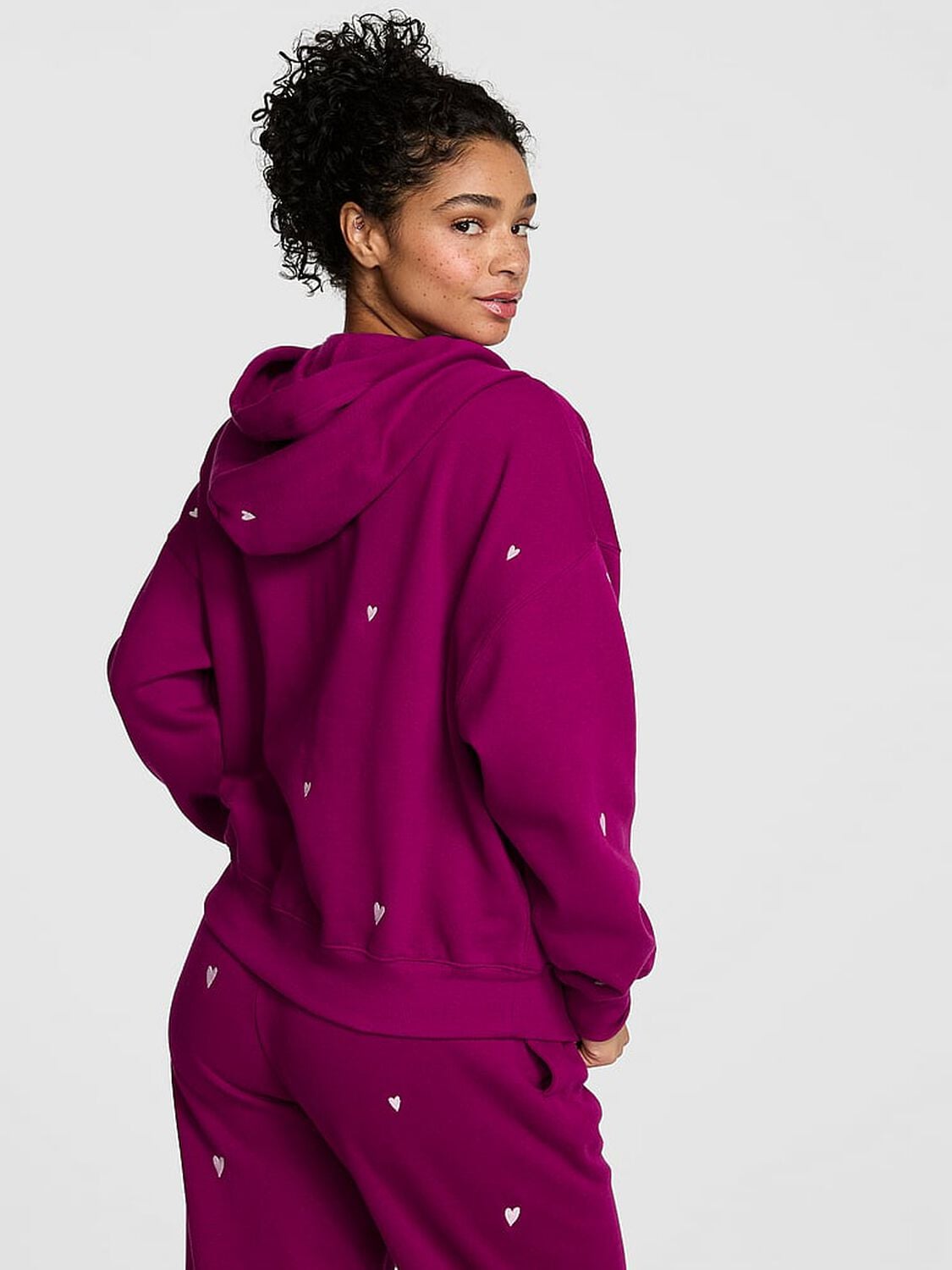 vs Pink Campus Fleece&trade; Full-Zip Hoodie Magenta Rose Hearts Vday 2 of 4 