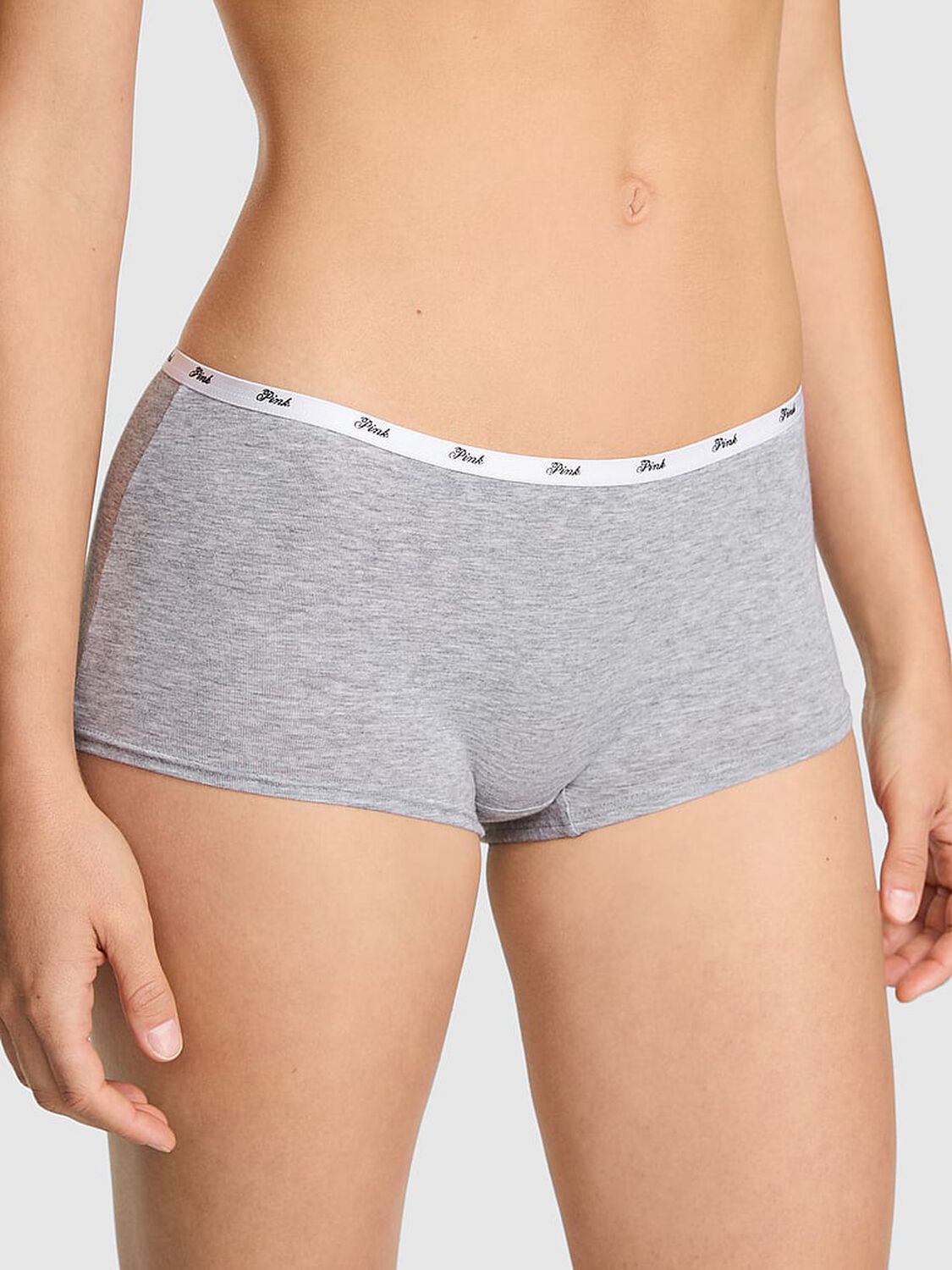 vs Pink Logo Cotton Boyshort Panty Medium Heather Grey Kickoff Season Butt Graphic 1 of 3 
