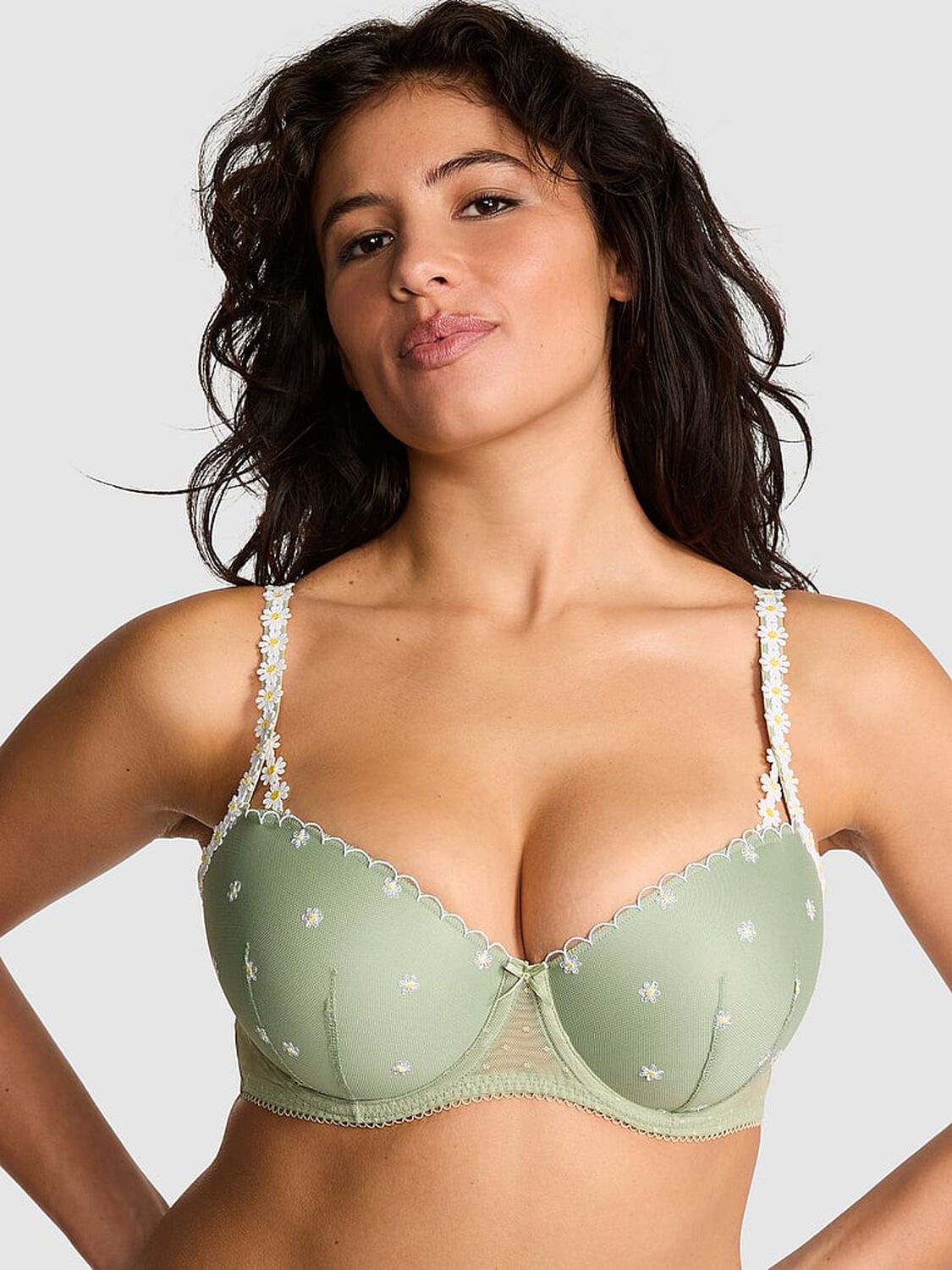 vs Pink Wink Lightly Lined Balconette Bra Green Garden 1 of 4 