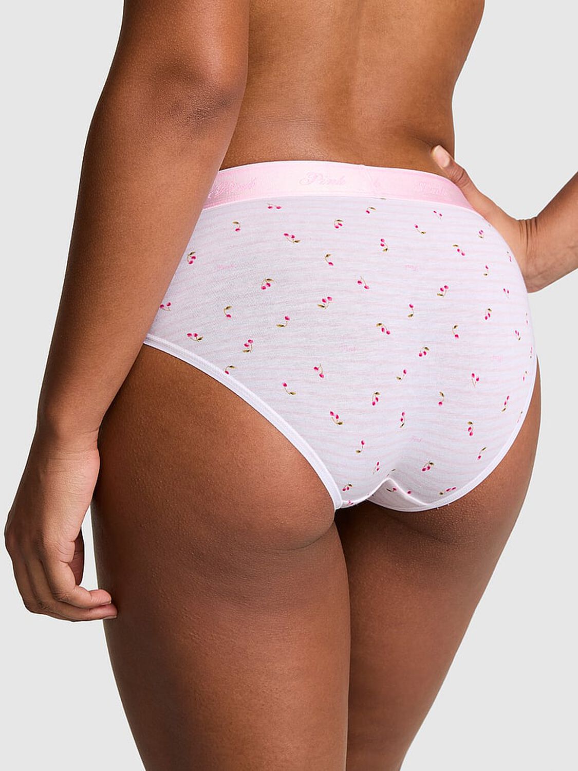 vs Pink Logo Cotton Hiphugger Panty Pink Tulip Stripe Cherry Print 2 of 3 