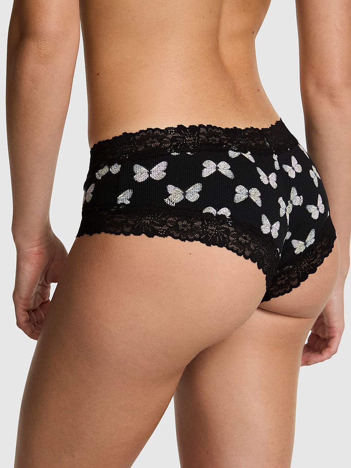 vs Pink PINK Wink&trade; Lace-Trim Cheeky Panty Black Multicolor Butterfly Print 2 of 3 